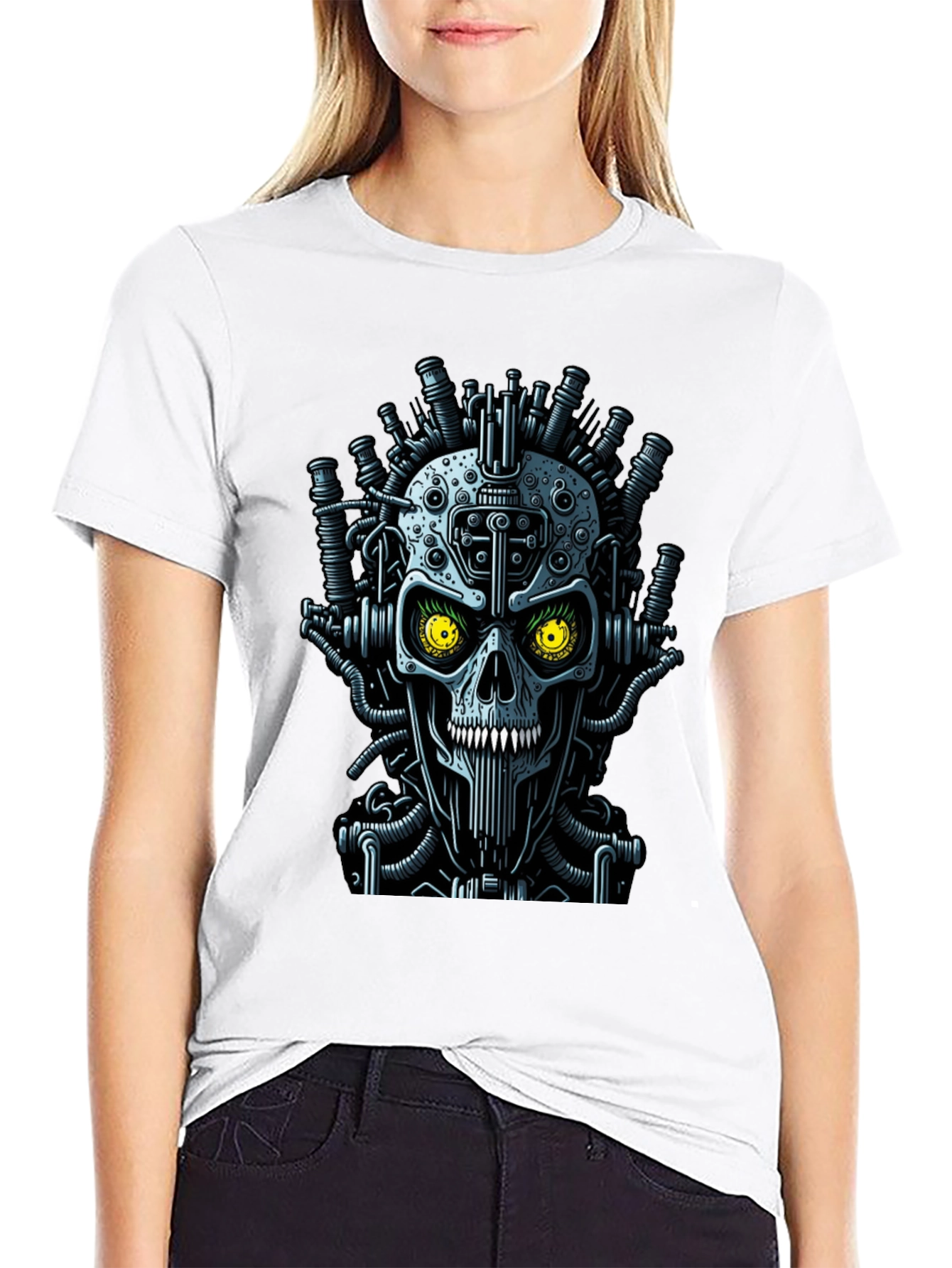 Black Steampunk Skull Graphic T-Shirt - Men's Crew Neck view 9
