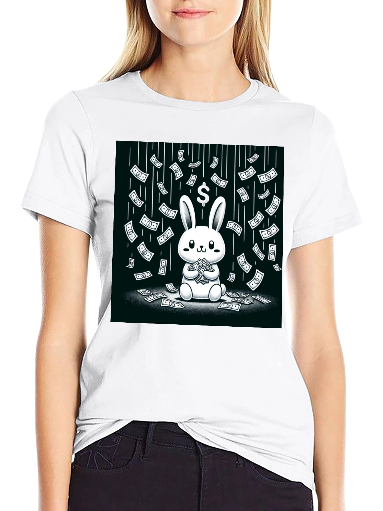 Black Money Bunny Black T-Shirt view 9