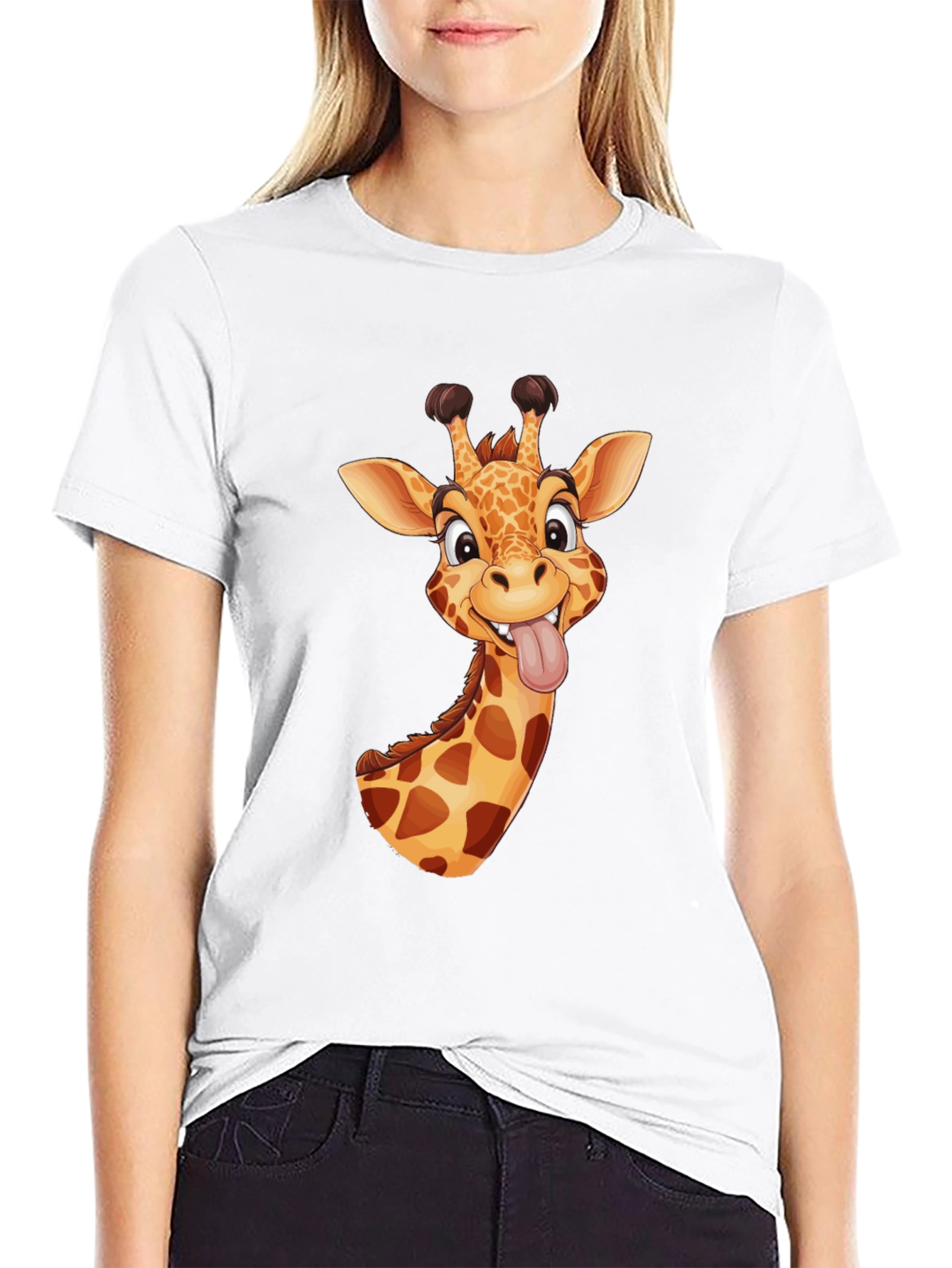 Black Funny Giraffe Graphic Tee - Black Cotton T-Shirt view 9
