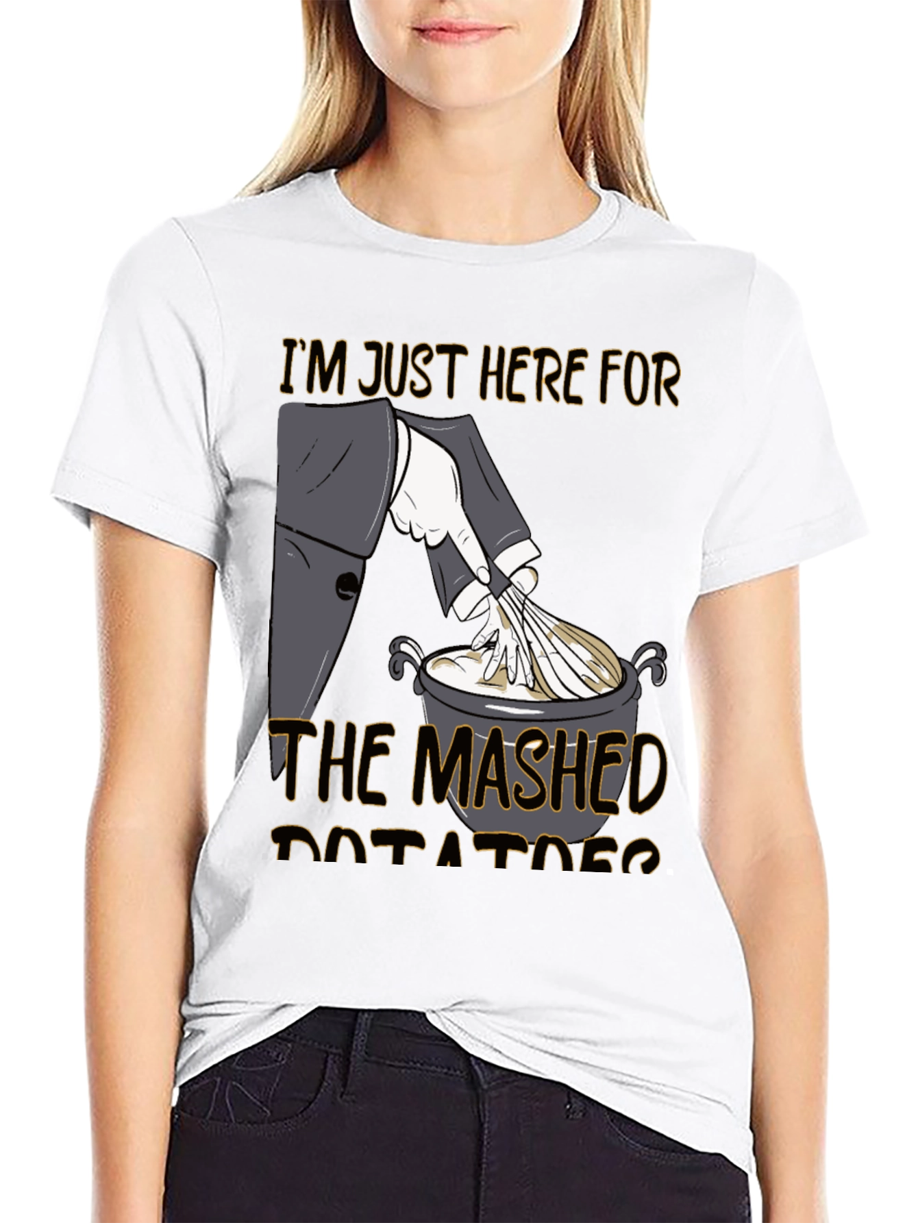 Black Mashed Potato T-Shirt, I'm Just Here For The Mashed Potatoes view 9