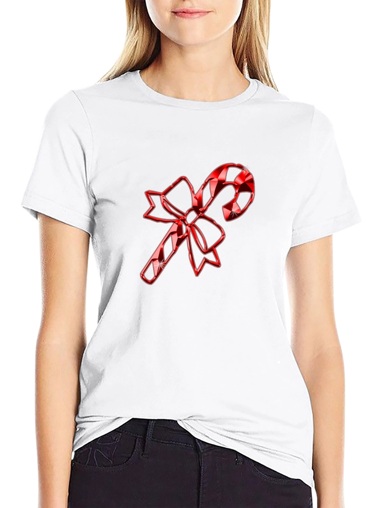 Black Festive Candy Cane Bow T-Shirt - Holiday Cheer view 9