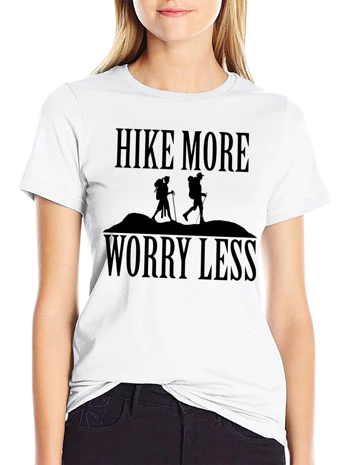Black Hike More Worry Less Graphic Tee - Outdoor Adventure Shirt view 9