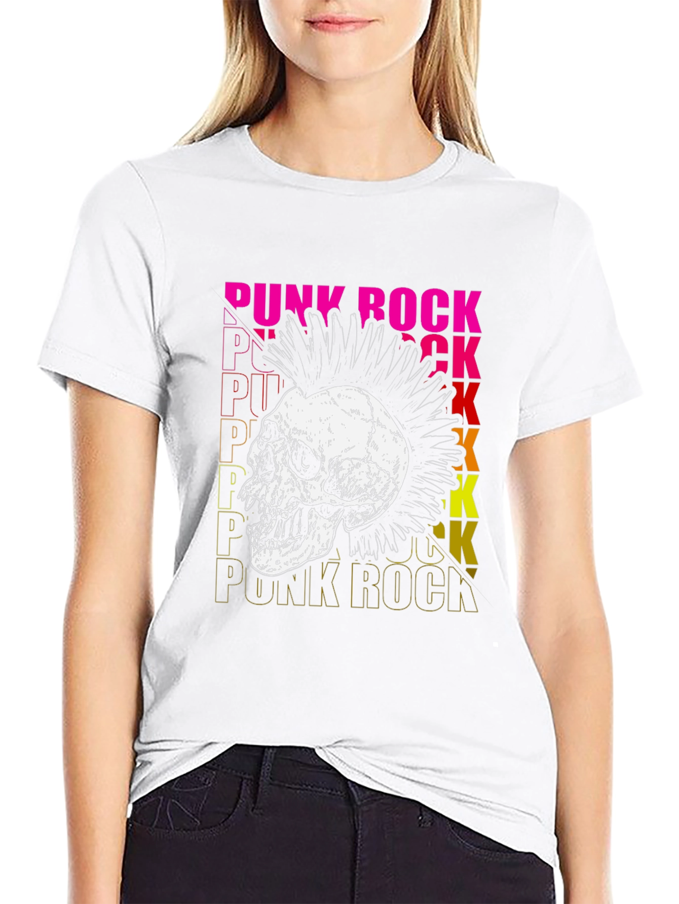 Black Punk Rock Skull Graphic T-Shirt view 9