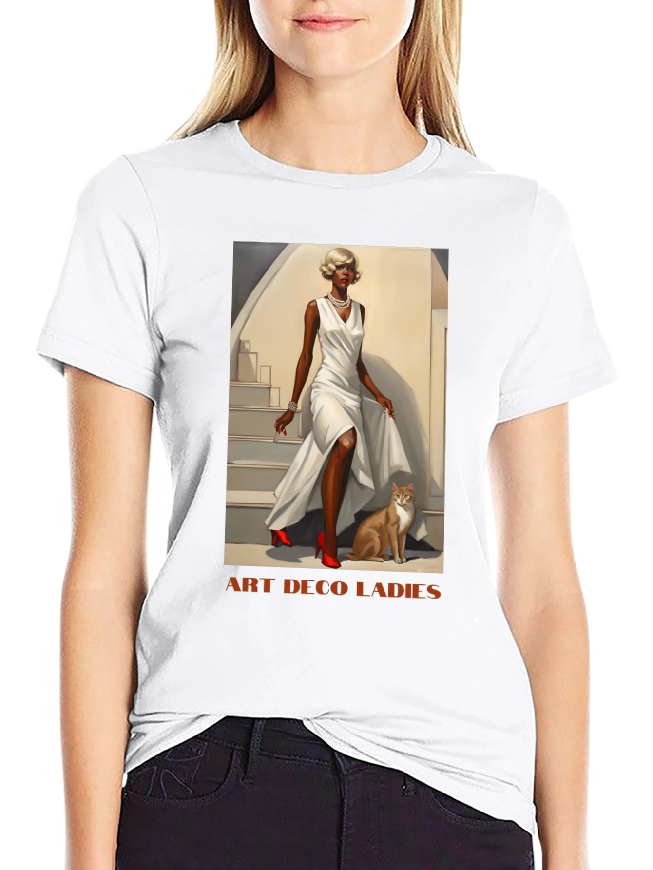 Black Art Deco Ladies Graphic T-Shirt view 9