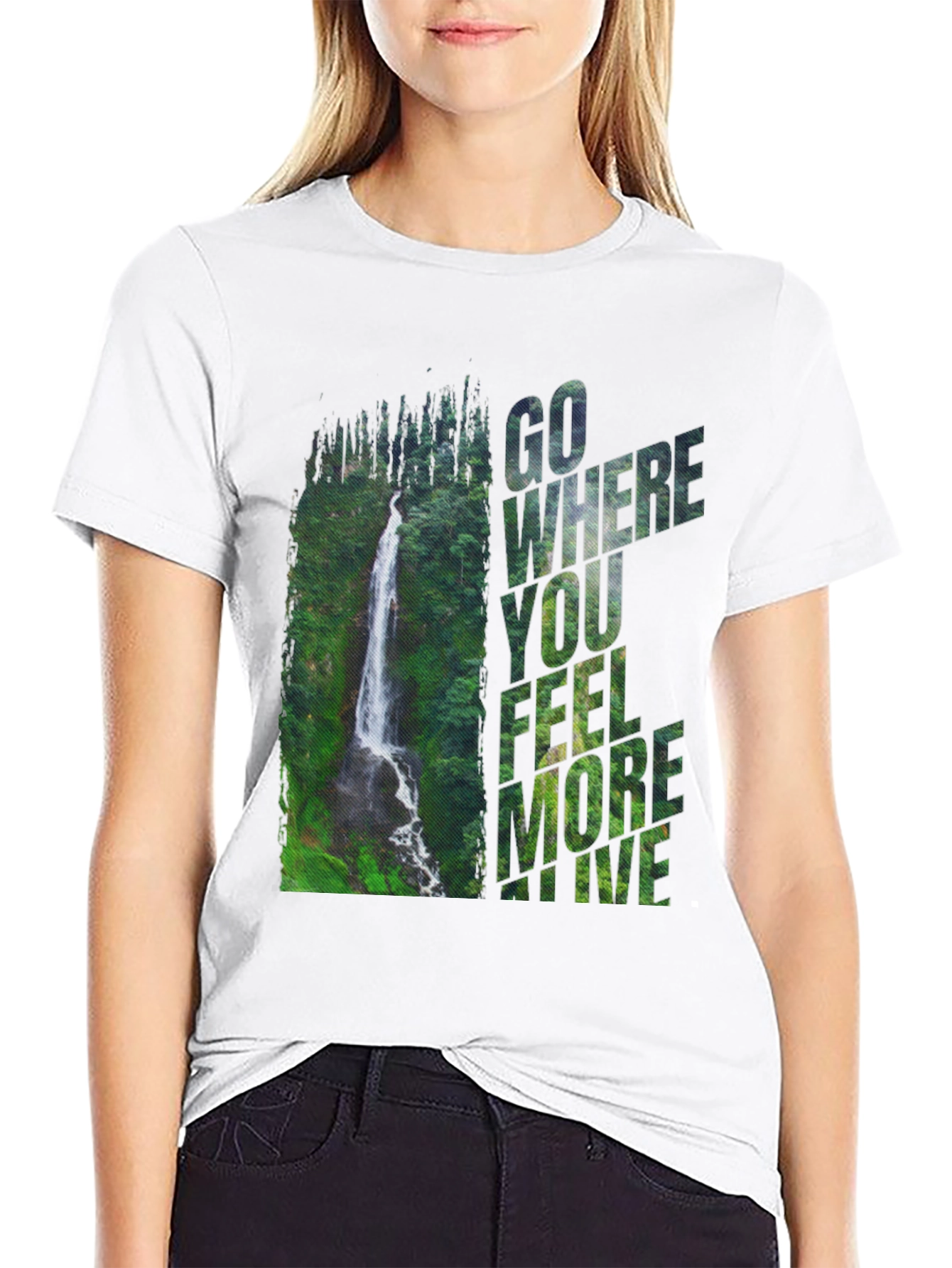 Black Waterfall Graphic Tee - 'Go Where You Feel More Alive' view 9