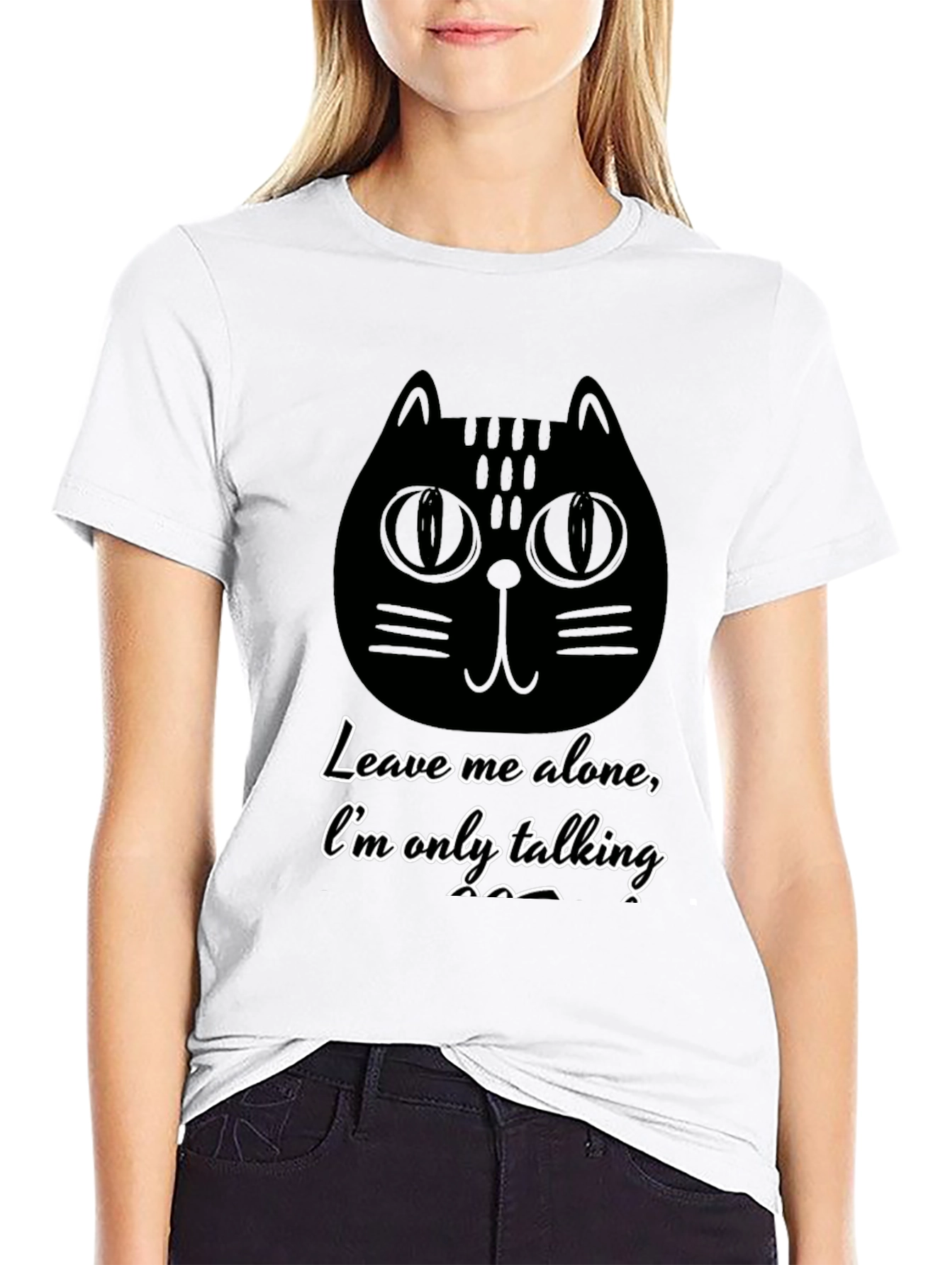 Black Funny Cat Graphic T-Shirt - Leave Me Alone view 9