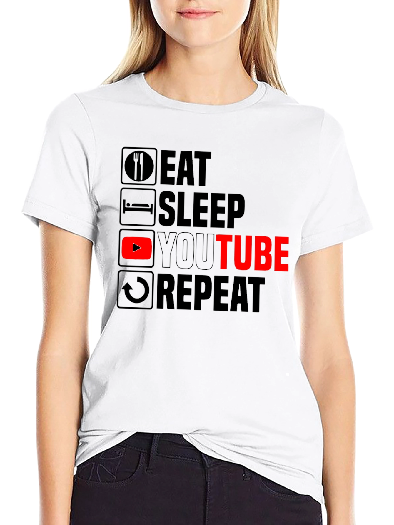 Black Eat Sleep YouTube Repeat Black Graphic Tee view 9