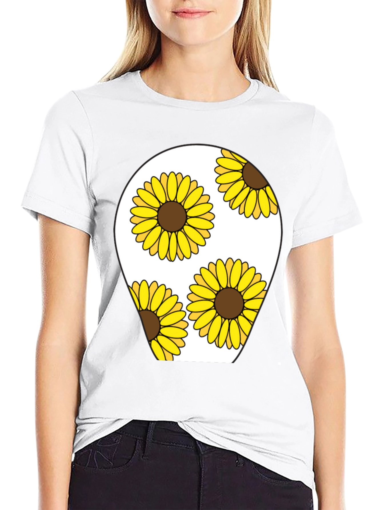 Black Sunflower Graphic Print Black T-Shirt view 9