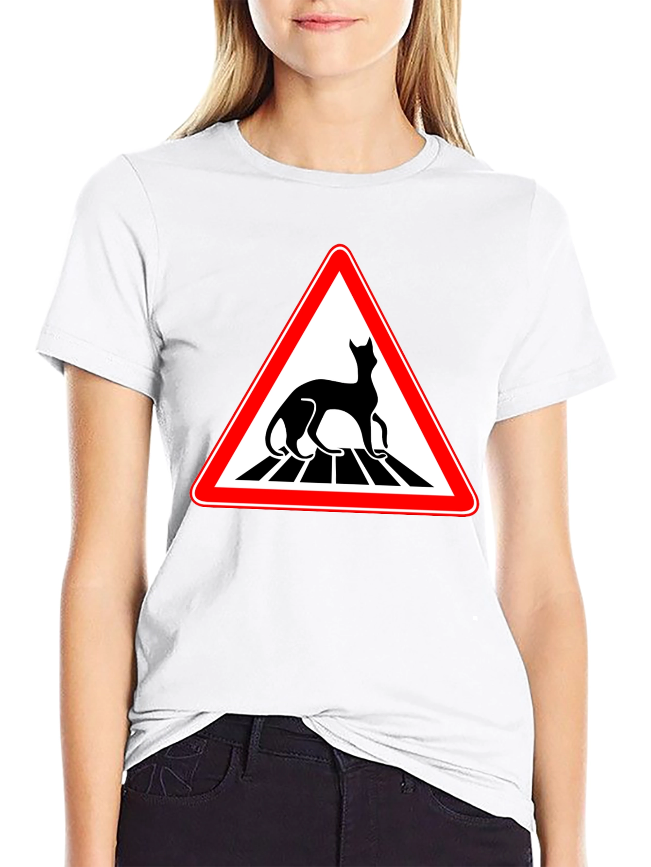 Black Cat Crossing Black T-Shirt view 9