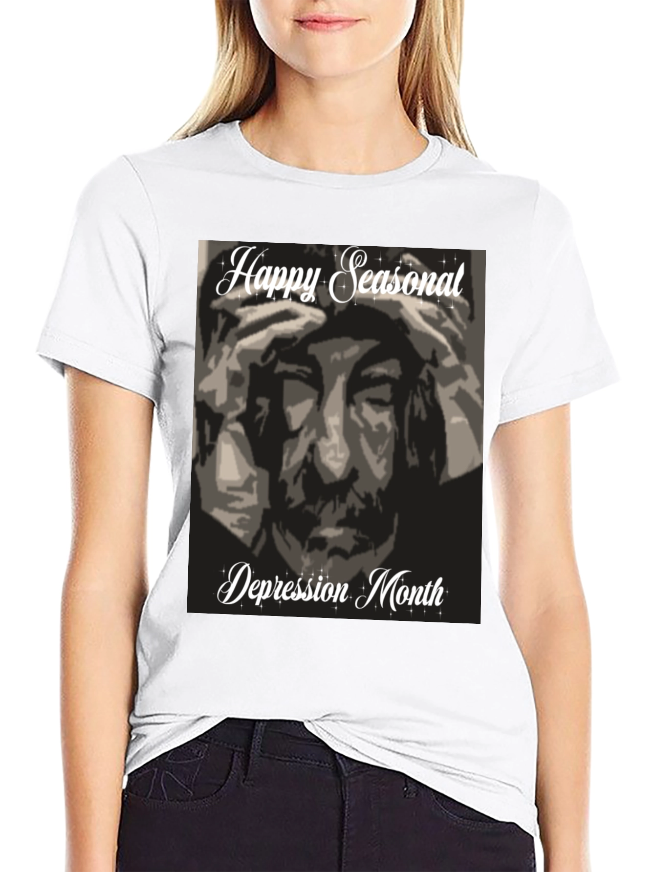 Black Happy Seasonal Depression Month T-Shirt view 9