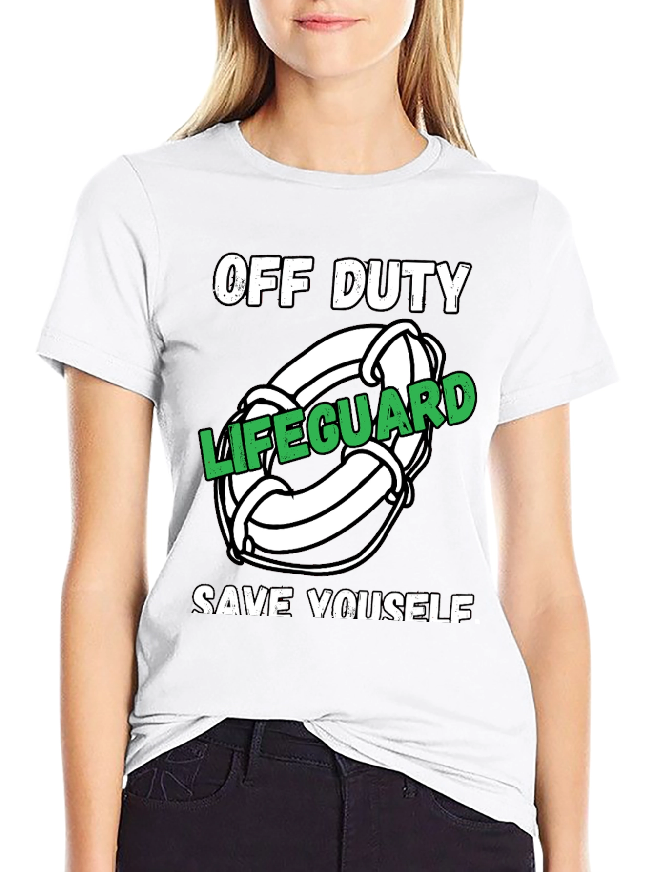 Black Off Duty Lifeguard Novelty Graphic T-Shirt view 9