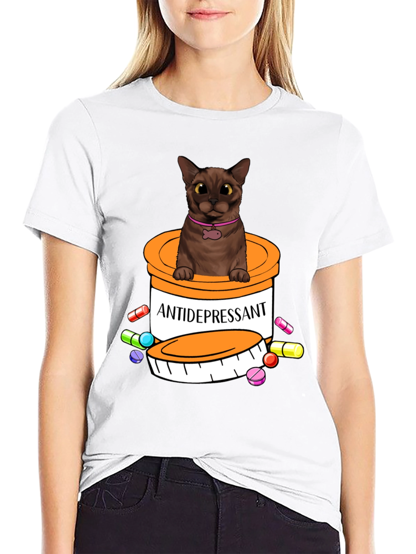 Black Cat Antidepressant Pill Bottle Graphic Tee view 9