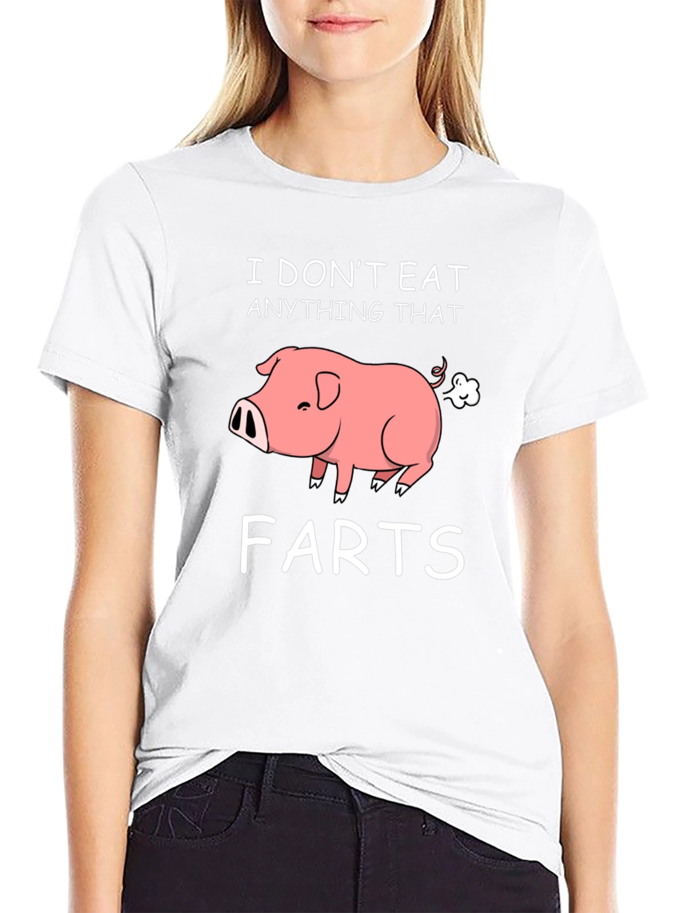 Black Funny Vegan Pig Farts T-Shirt view 9