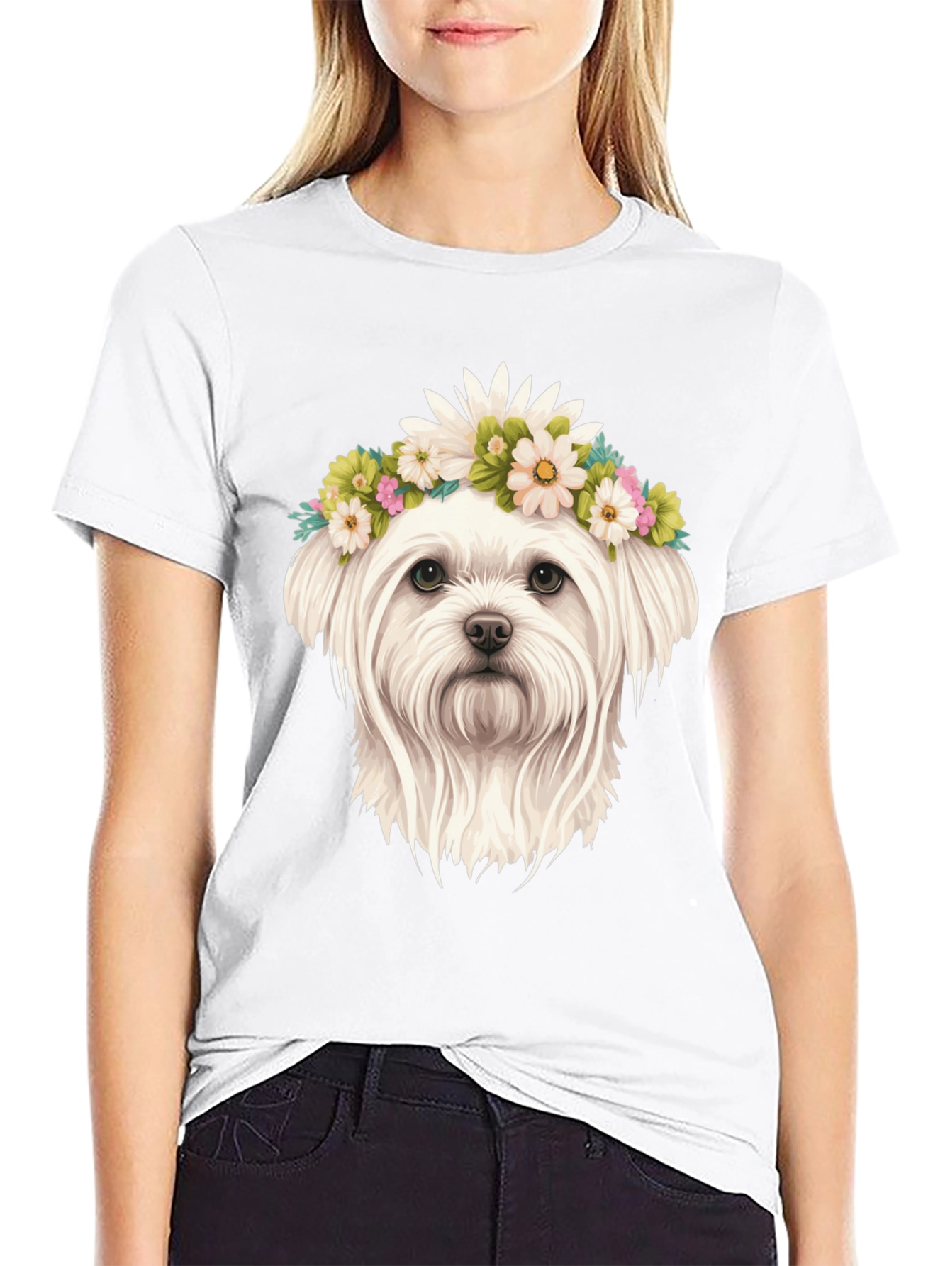 Black Dog with Floral Crown Black T-Shirt view 9