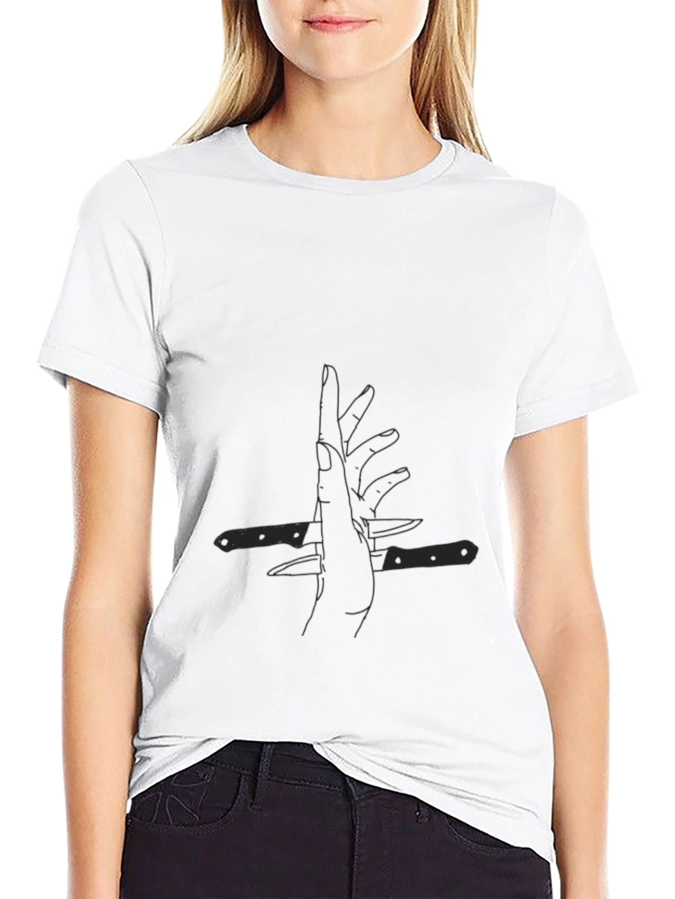 Black Abstract Hand & Knife Graphic Black Tee view 9