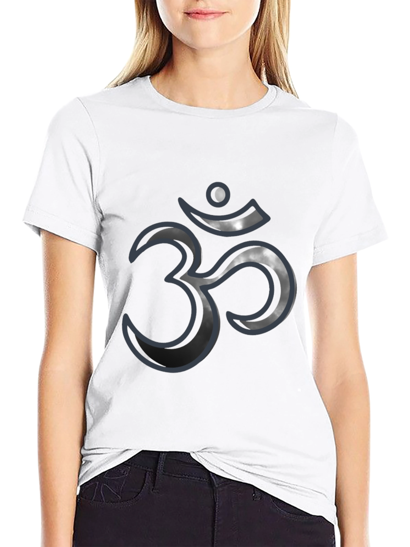 Black Men's Black T-Shirt with Om Symbol Design view 9