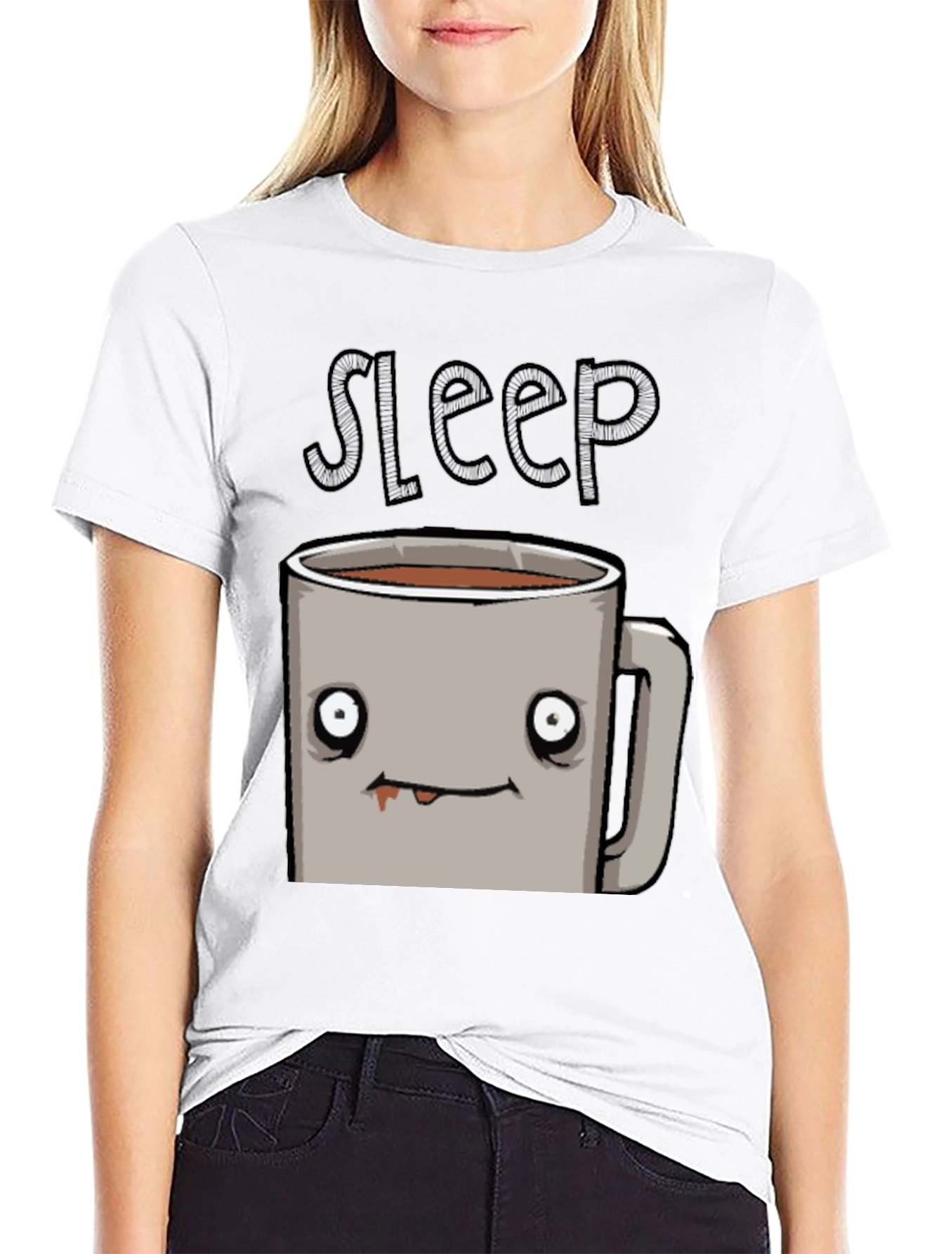 Black Sleepy Coffee Cup Graphic Tee - Soft Black T-Shirt view 9