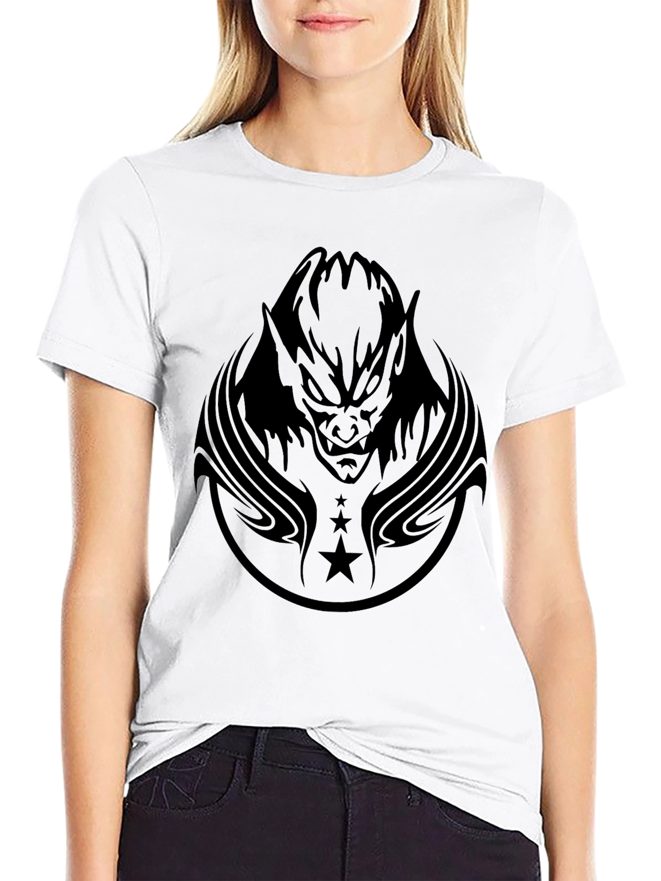 Black Men's Black Graphic Tee - Demon & Stars view 9