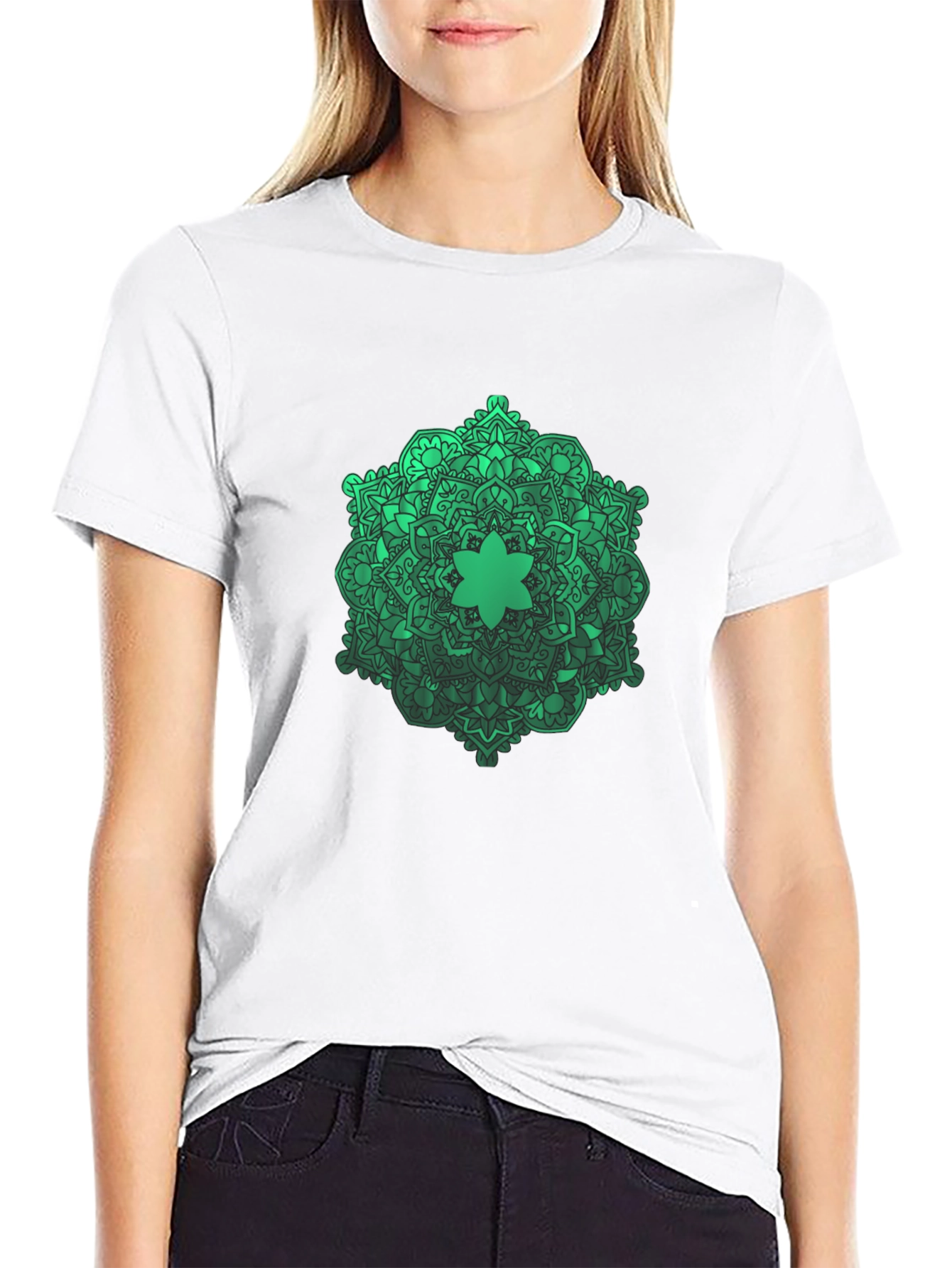 Black Green Mandala Graphic Black T-Shirt view 9