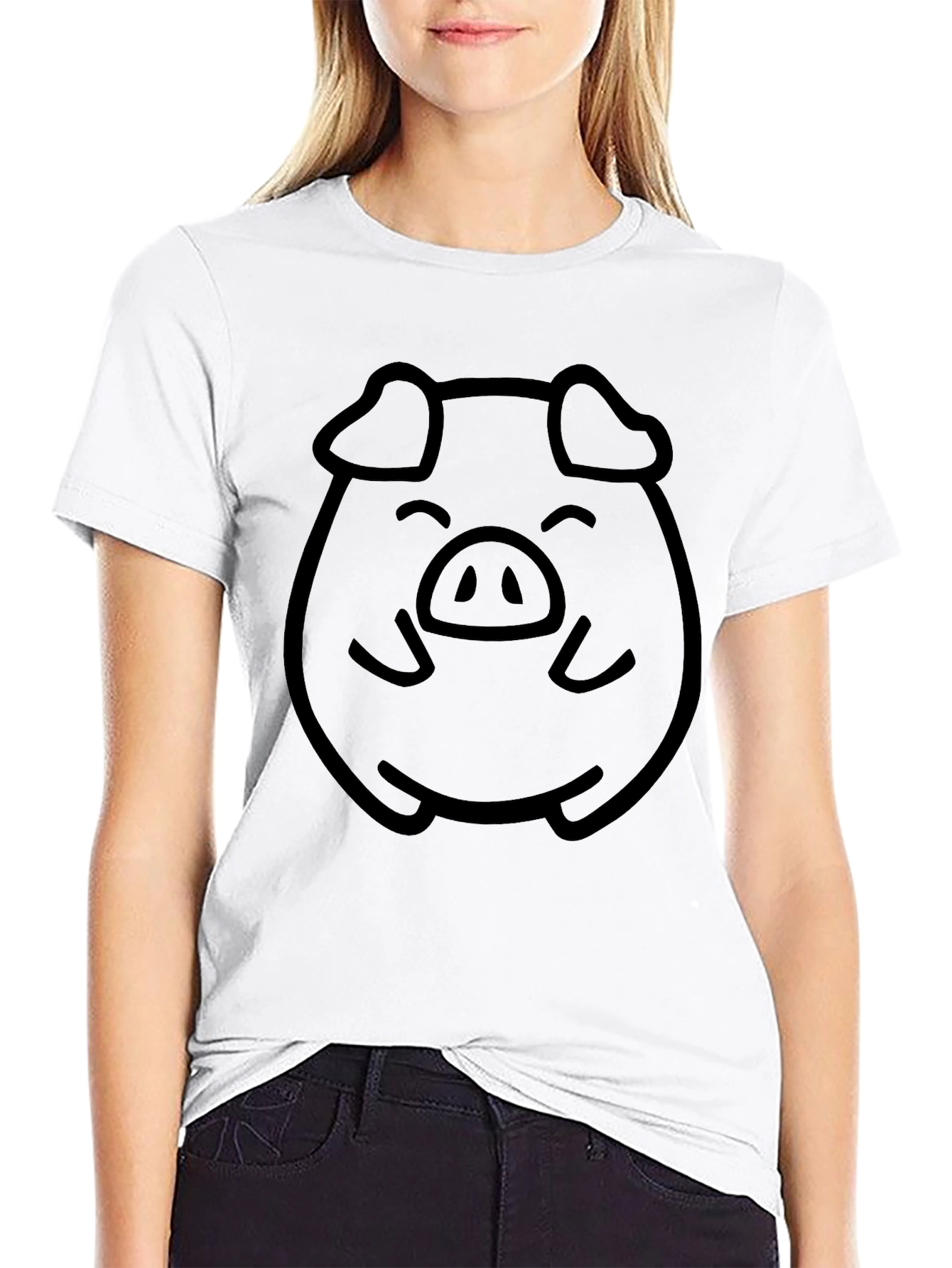 Black Cute Pig Face Graphic Tee - Unisex Black T-Shirt view 9