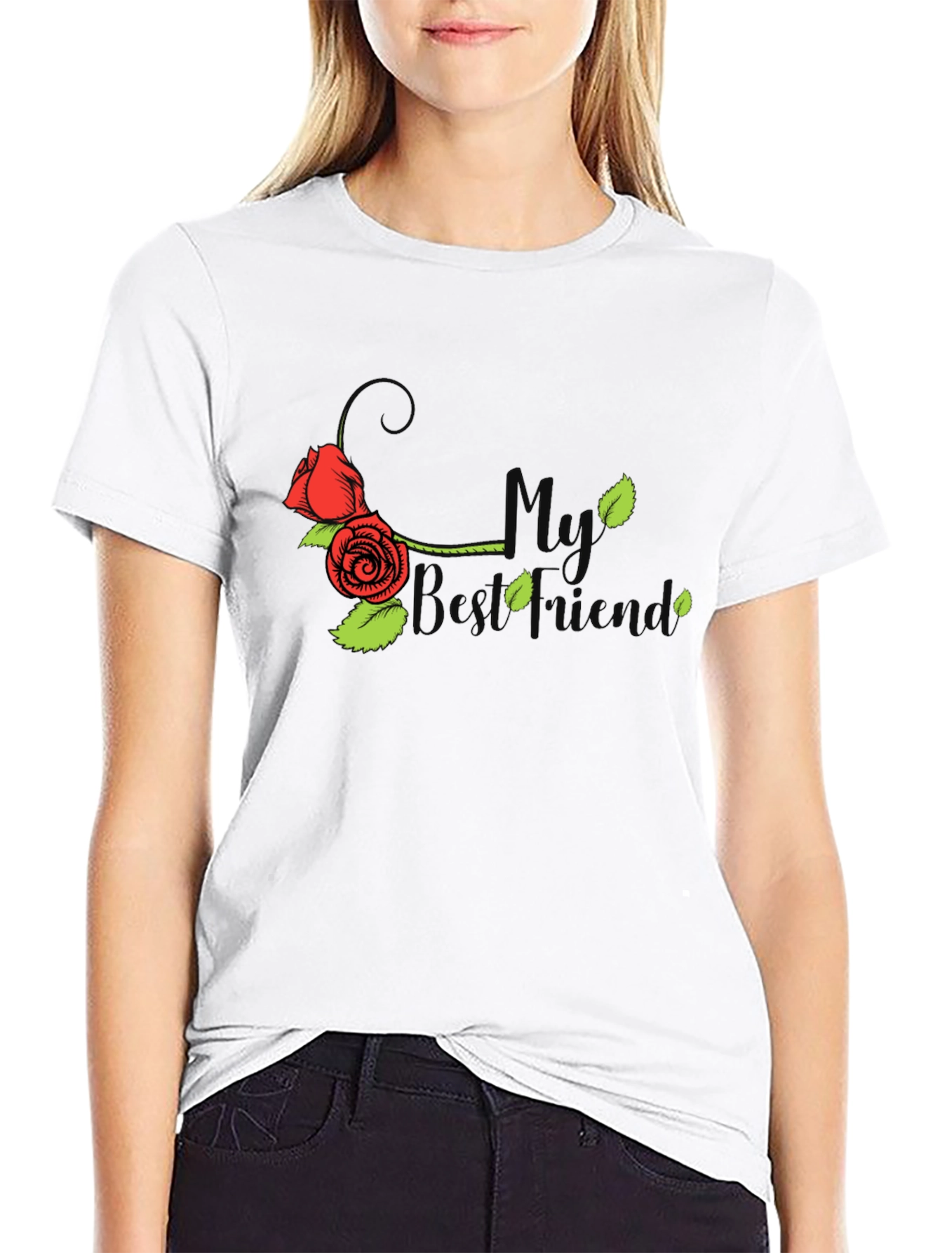 Black My Best Friend Rose Graphic T-Shirt view 9