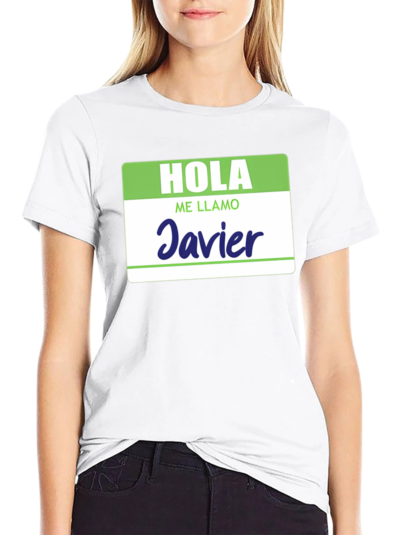 Black Hola Me Llamo Javier T-Shirt - Spanish Name Tag Tee view 9