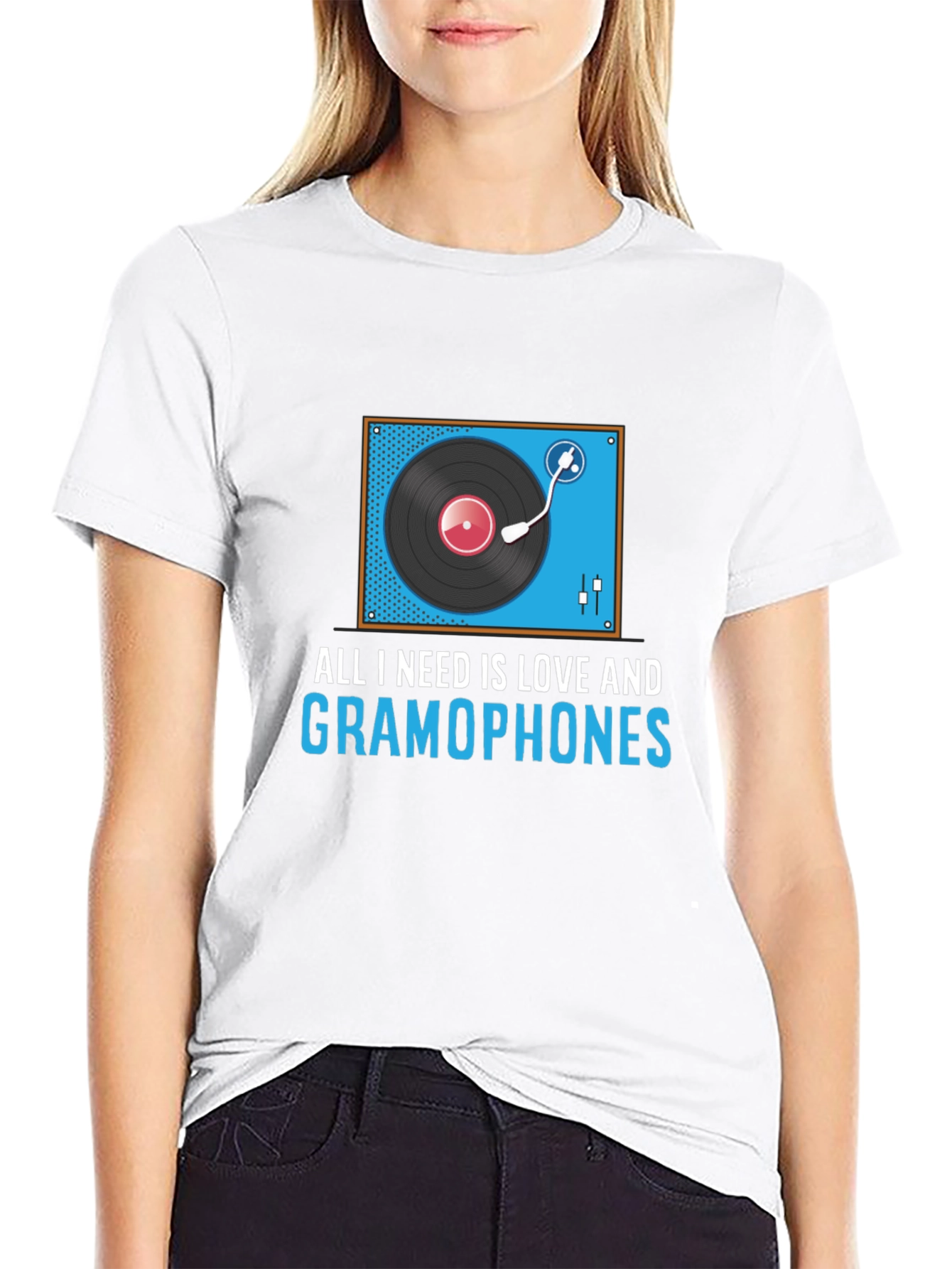 Black All I Need Is Love And Gramophones Graphic Tee view 9