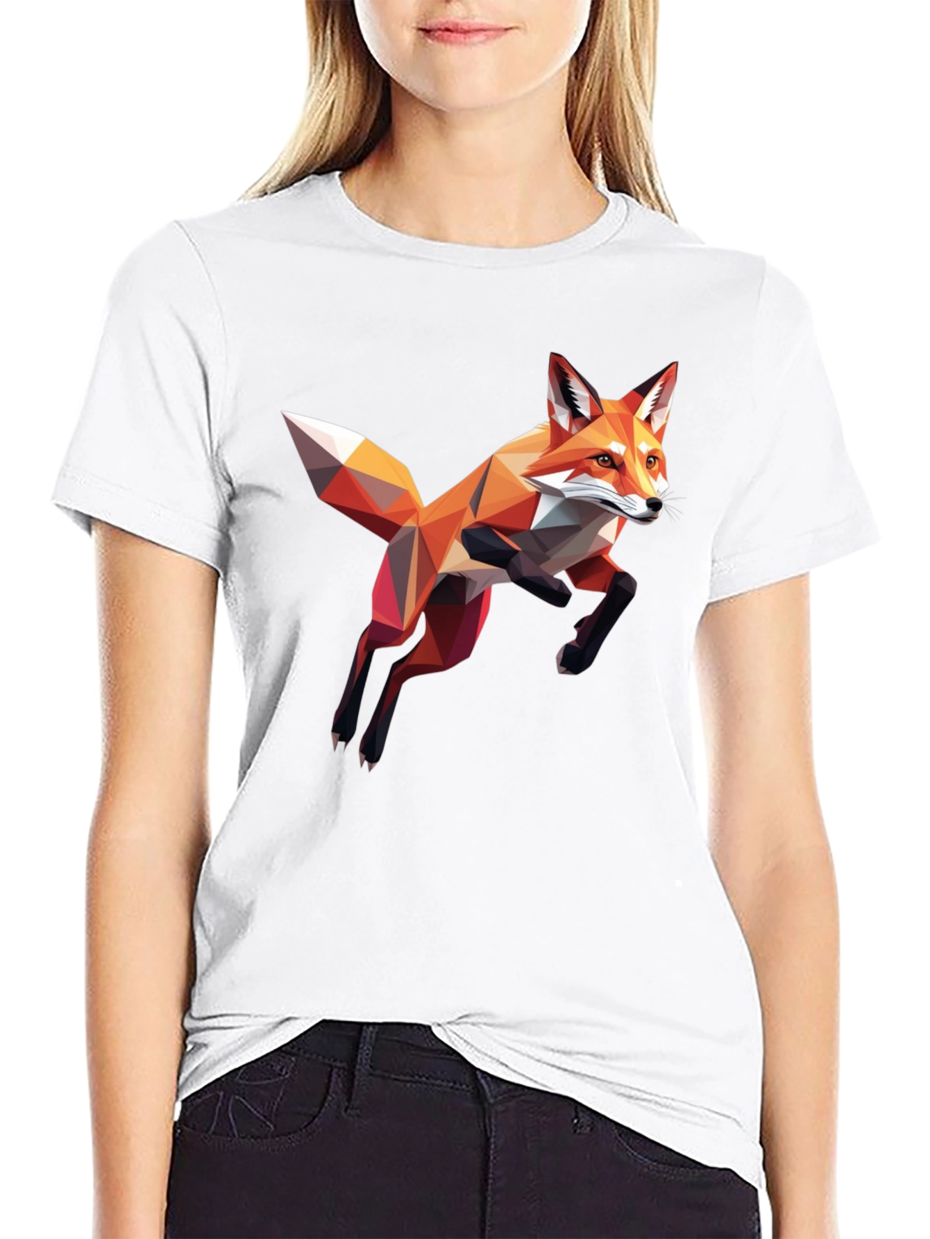 Black Geometric Fox Graphic T-Shirt - Black view 9