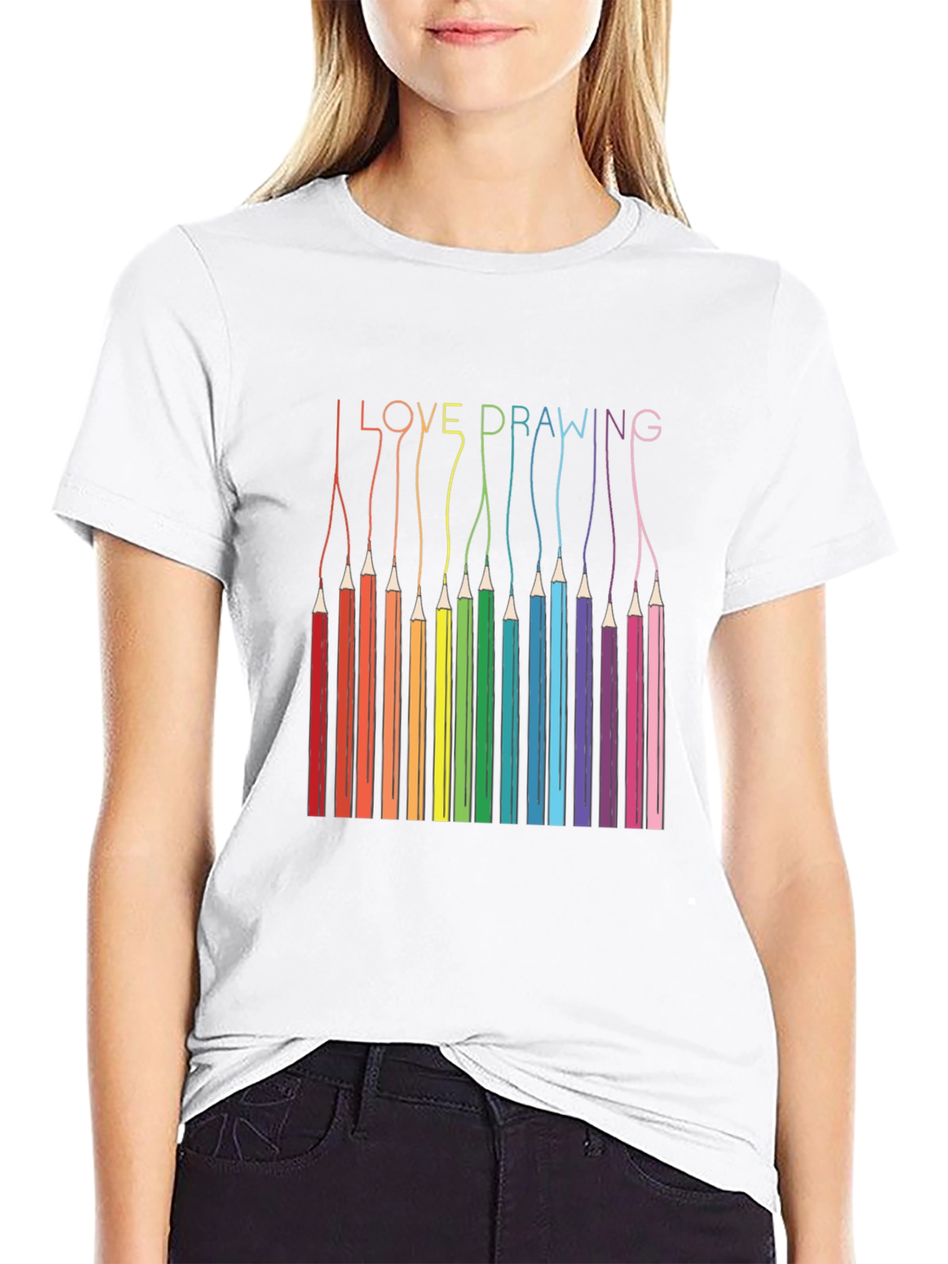 Black I Love Drawing T-Shirt - Rainbow Pencils view 9