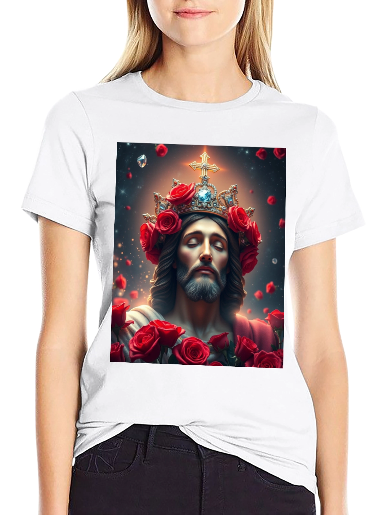 Black Jesus with Roses Graphic T-Shirt - Divine Apparel view 9