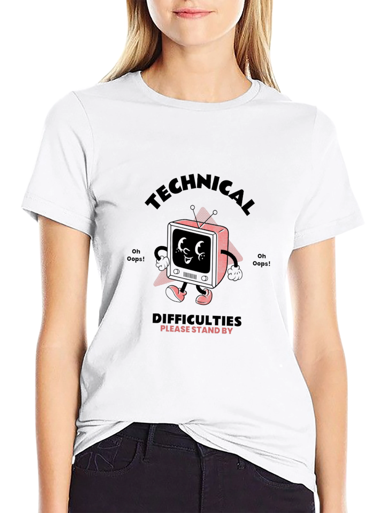 Black Technical Difficulties Stand By Graphic T-Shirt view 9