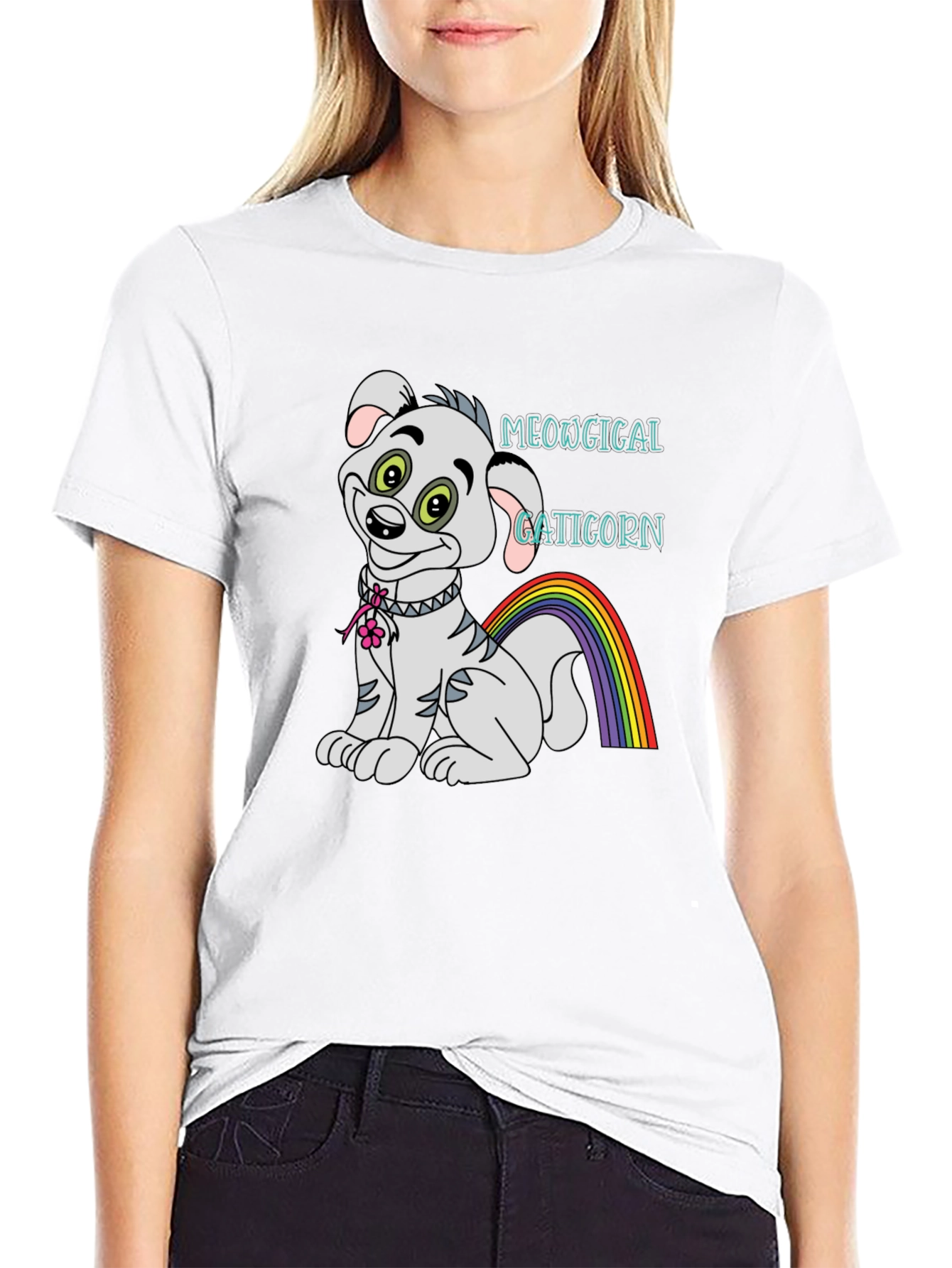 Black Meowgical Gaticorn Black T-Shirt view 9