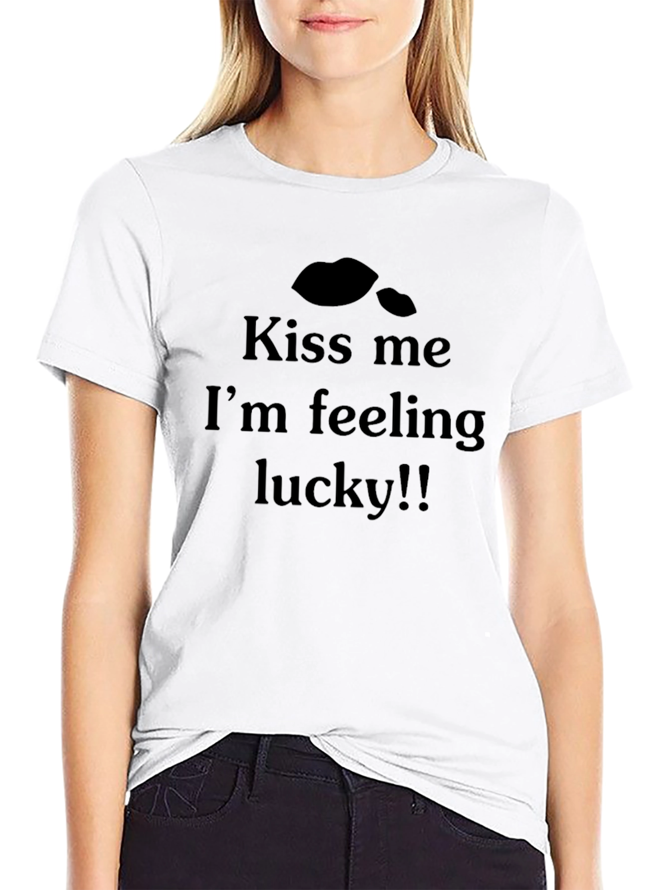 Black Kiss Me I'm Feeling Lucky Men's Black T-Shirt view 9