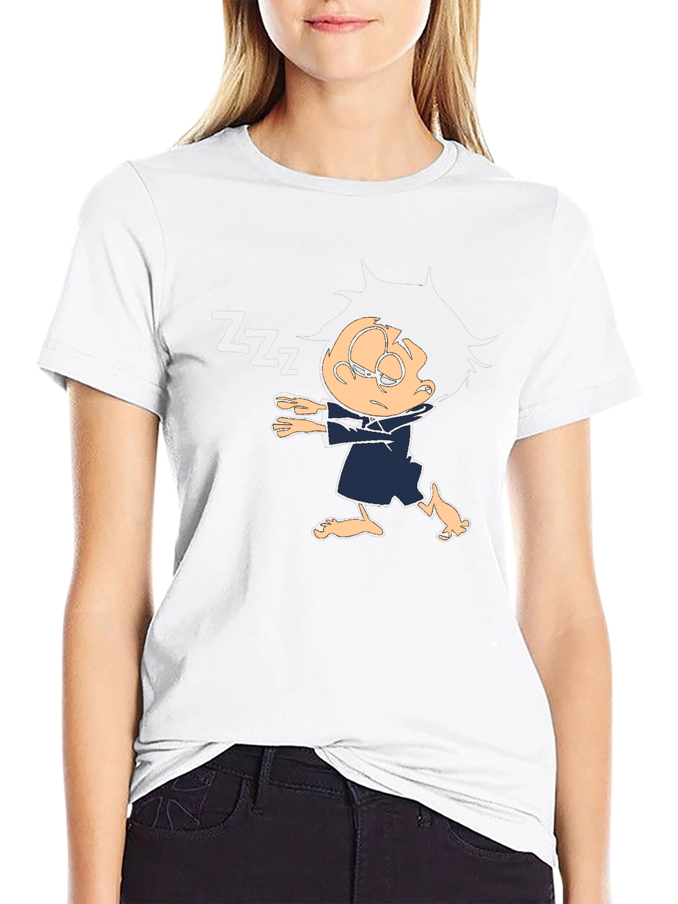Black Sleepy Cartoon Character Black T-Shirt view 9