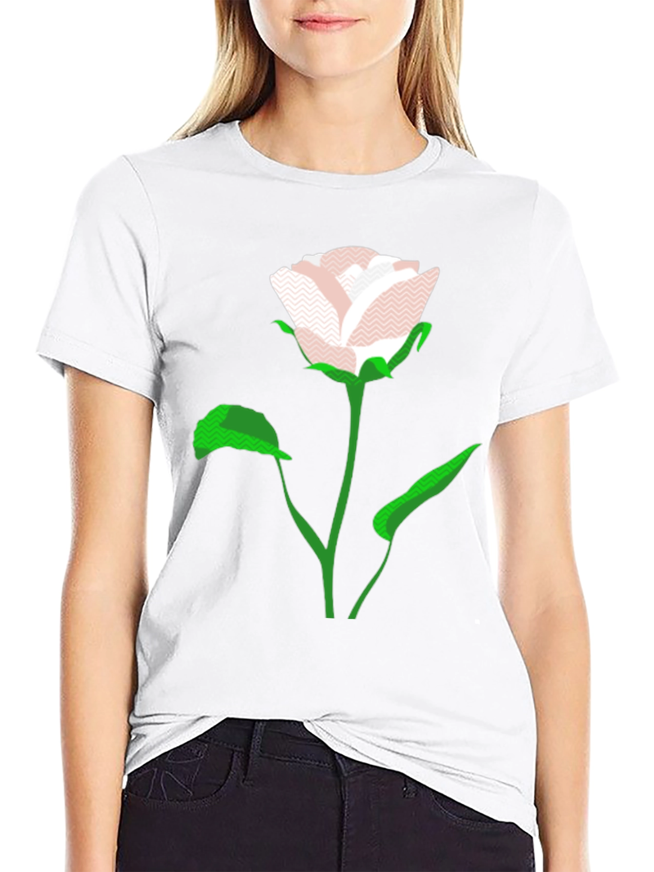 Black Modern Rose Graphic Black T-Shirt view 9