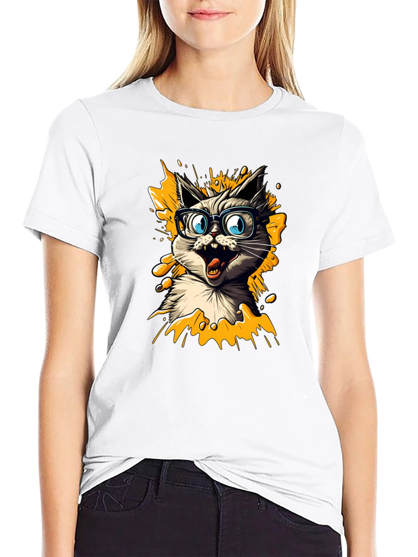 Black Cat Nerd Graphic Tee - Men's Black T-Shirt view 9