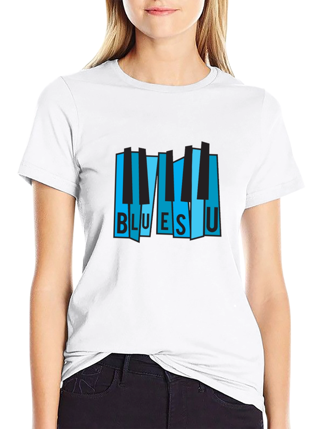 Black Blues U Piano Keys Graphic Black T-Shirt view 9