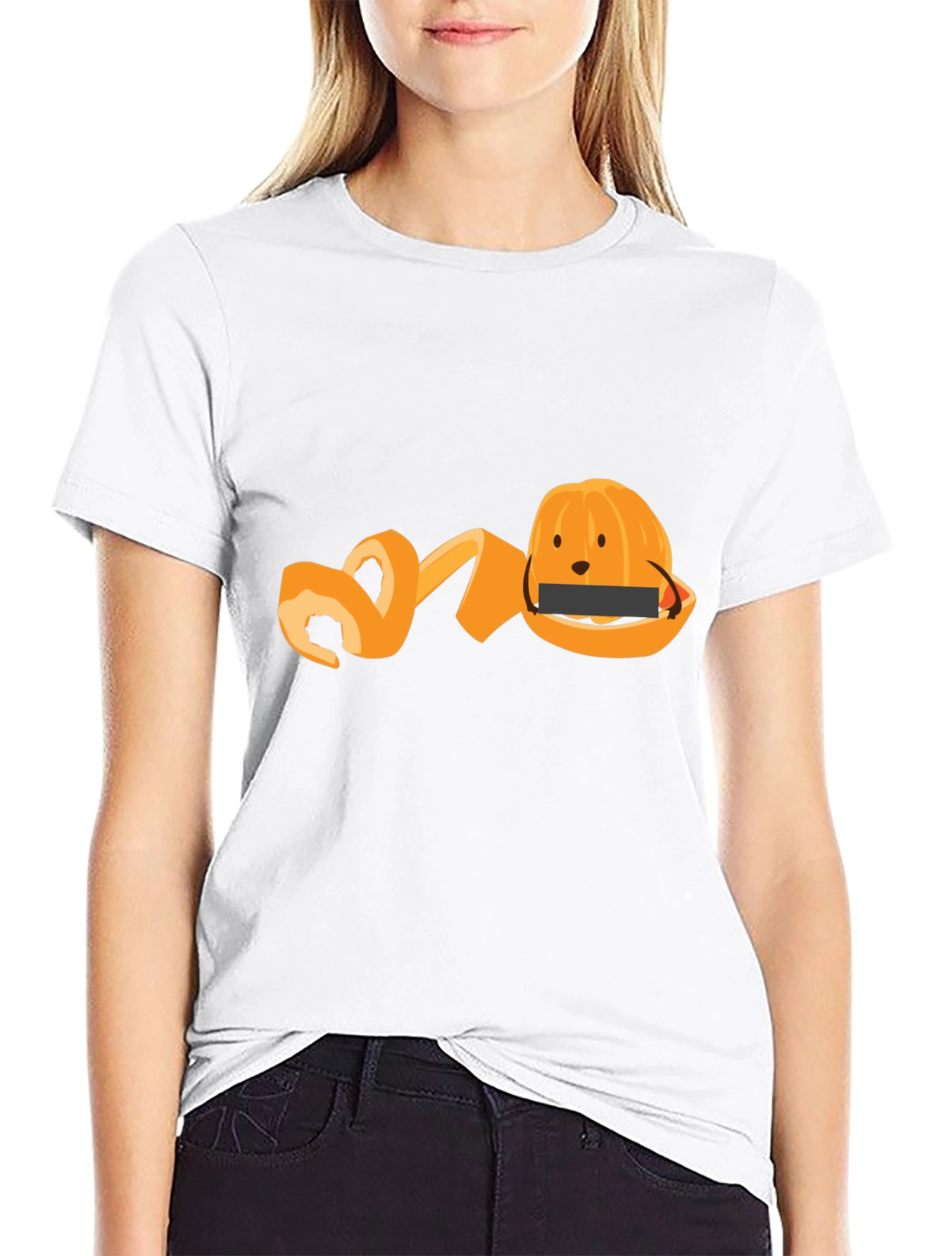Black Funny Orange Peel T-Shirt - Fruit Graphic Tee view 9