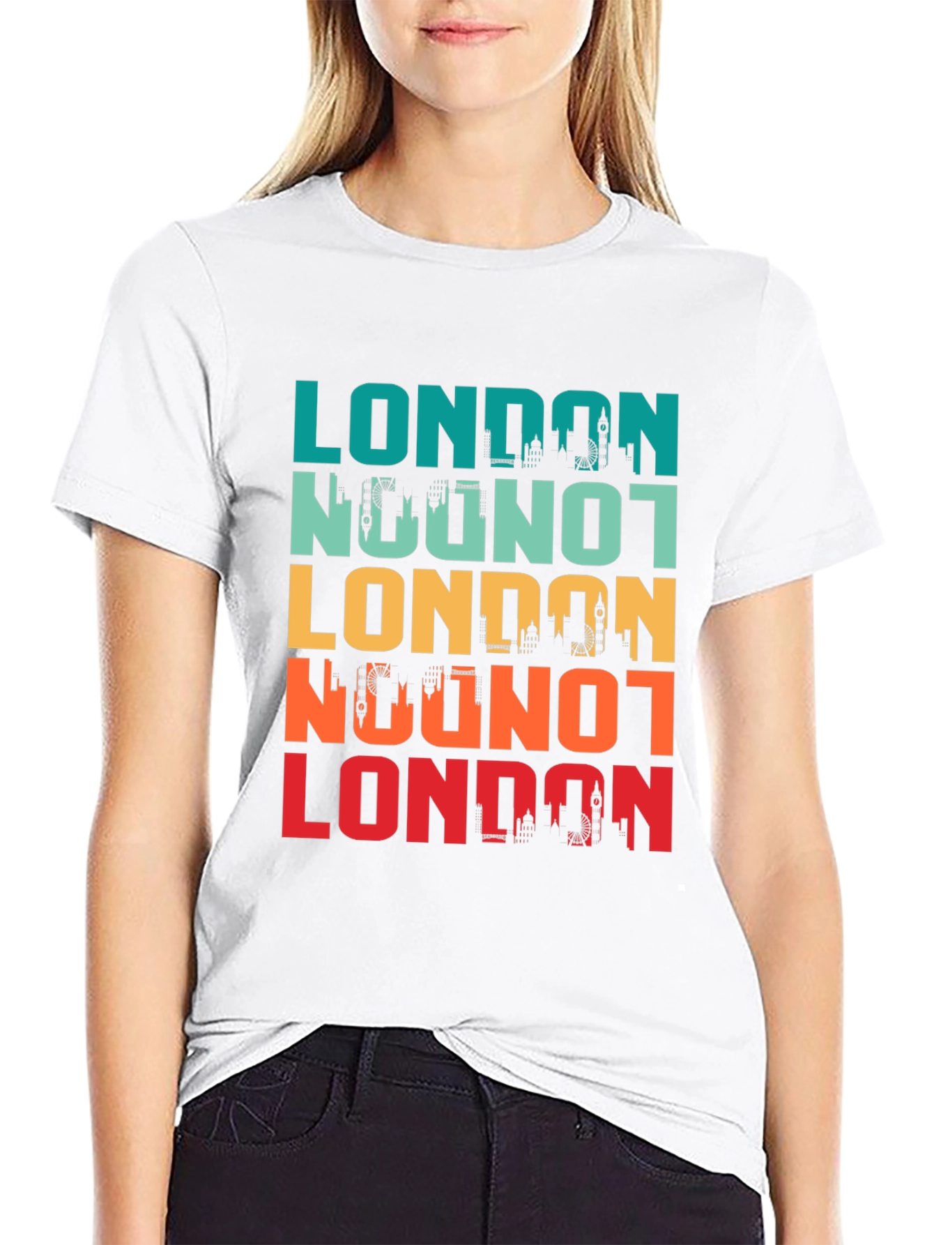 Black London Skyline Retro Graphic T-Shirt view 9
