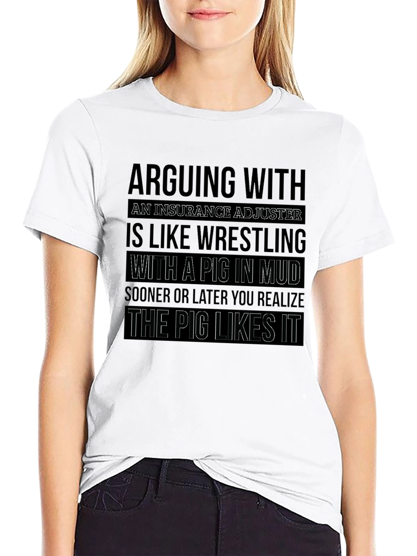 Black Arguing with Adjuster Pig in Mud T-Shirt view 9