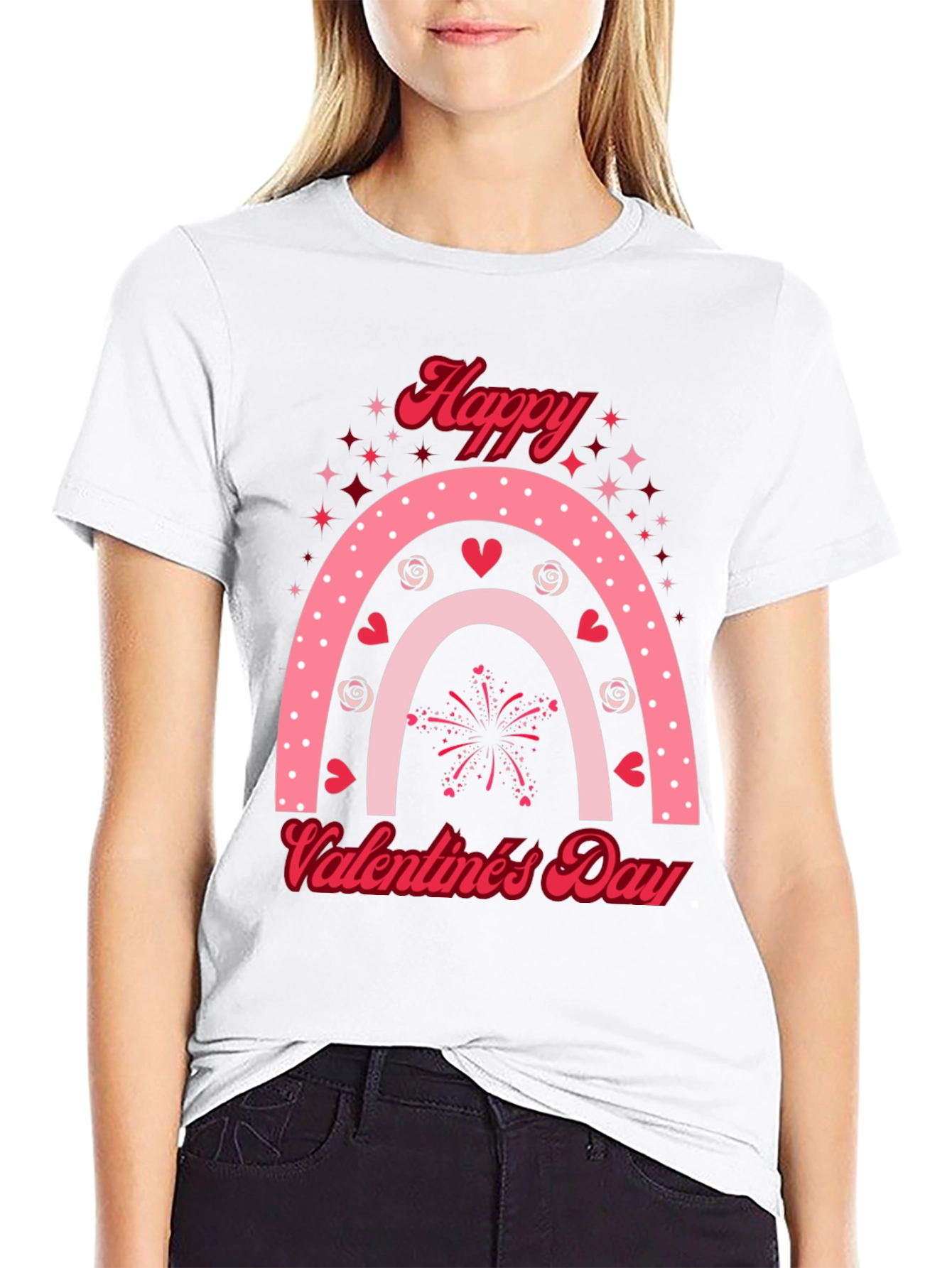 Black Happy Valentine's Day Rainbow T-Shirt view 9