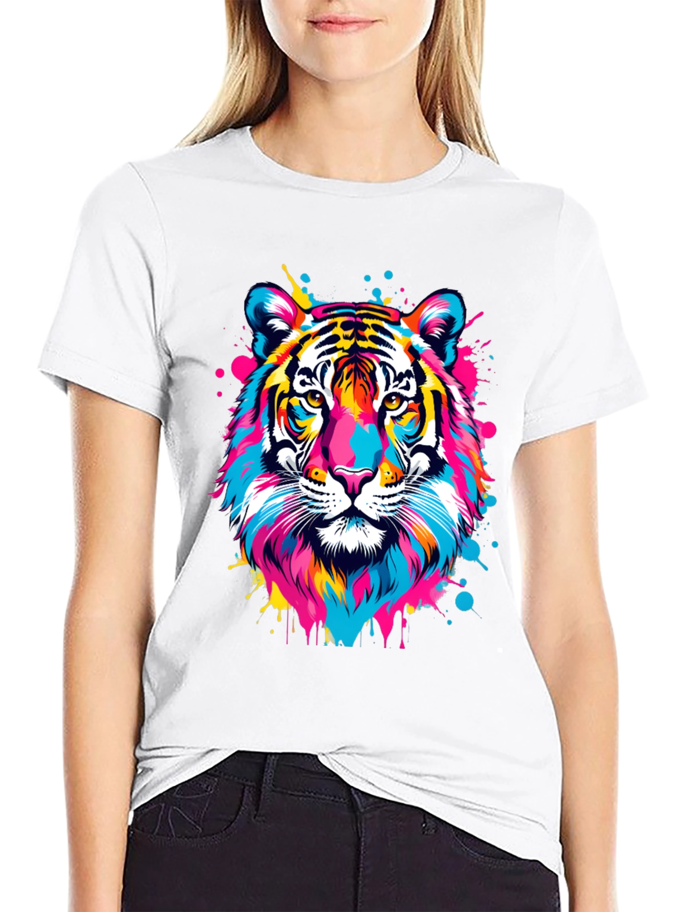 Black Colorful Tiger Graphic Print Black T-Shirt view 9