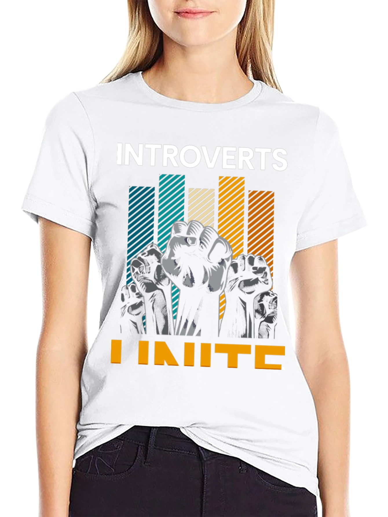 Black Introverts Unite Graphic Tee - Black Cotton T-Shirt view 9
