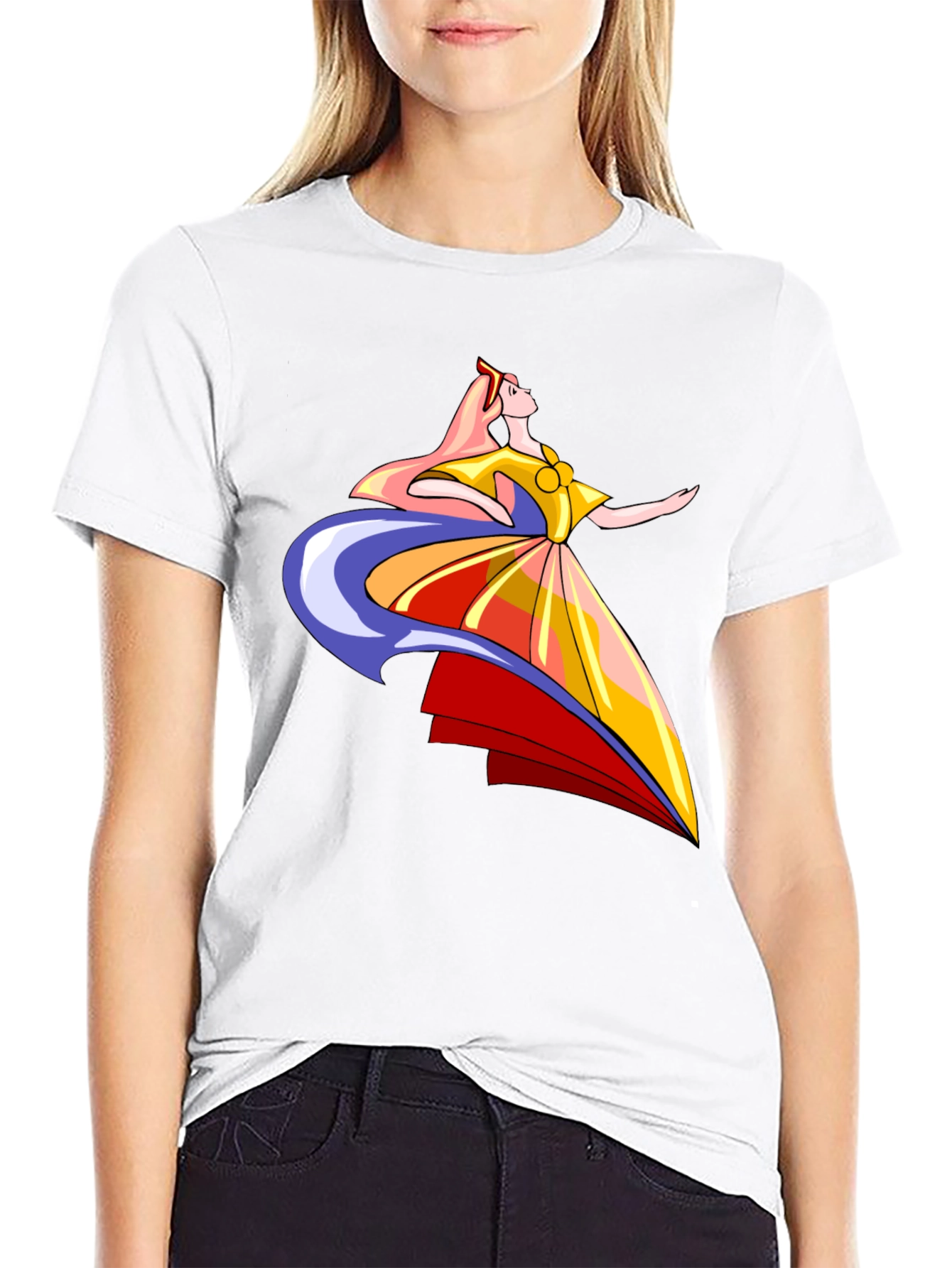 Black Elegant Dancer Graphic Tee - Black Cotton T-Shirt view 9