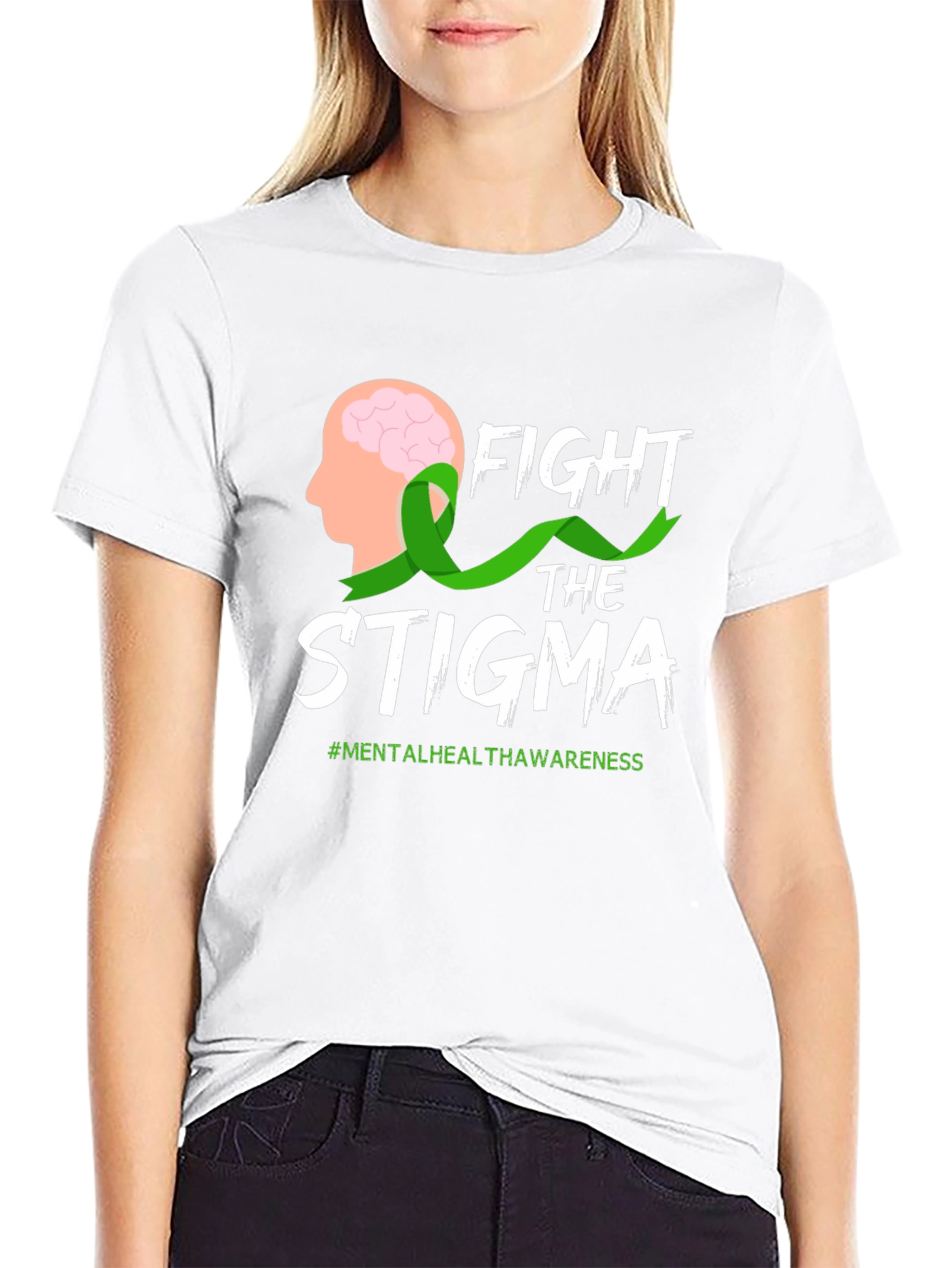 Black Fight Stigma T-Shirt Mental Health Awareness Tee view 9