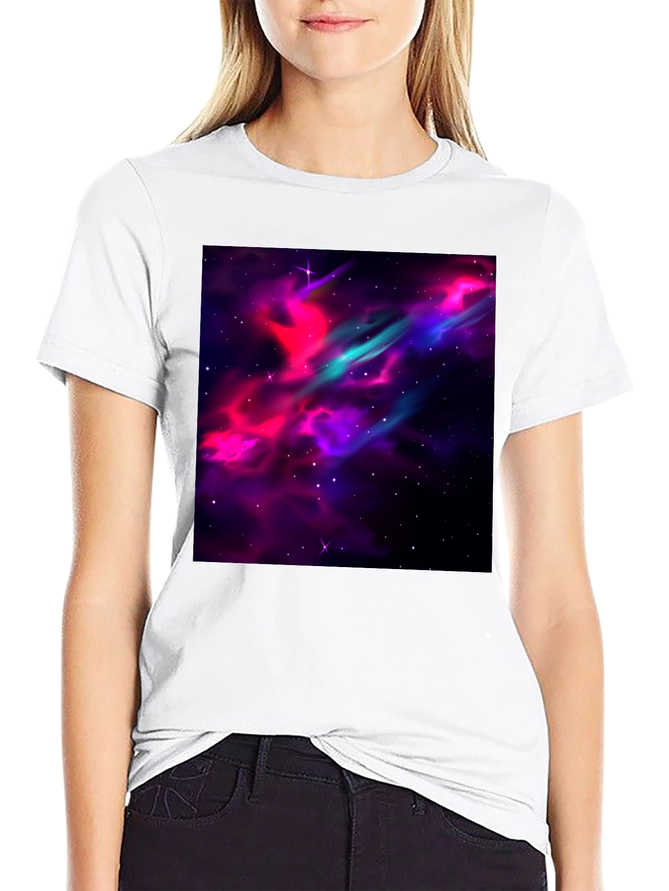 Black Galaxy Print Black T-Shirt - Men's Casual Tee view 9