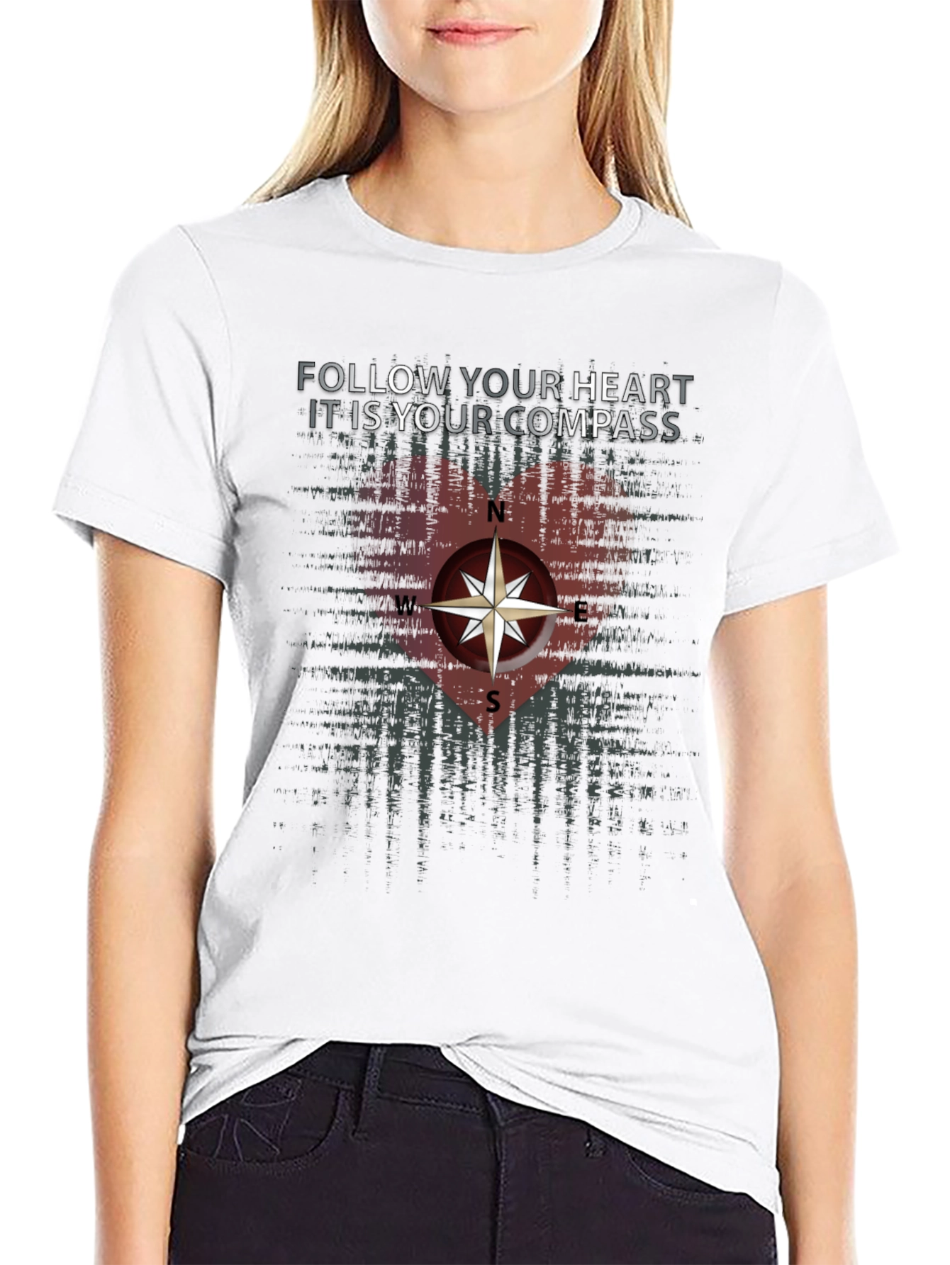 Black Follow Your Heart Compass Graphic Tee view 9
