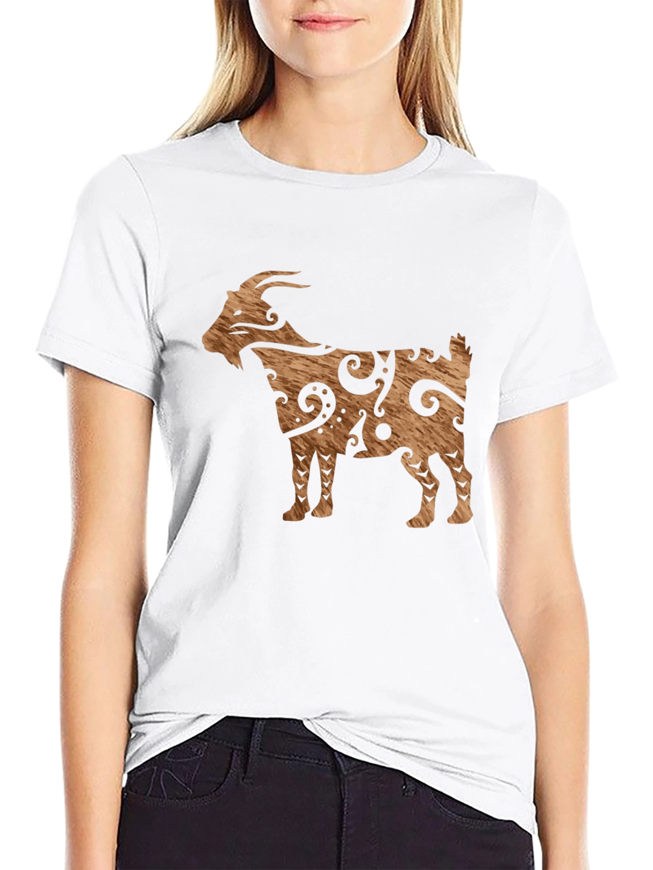 Black Tribal Goat Graphic Tee - Black Cotton Casual view 9