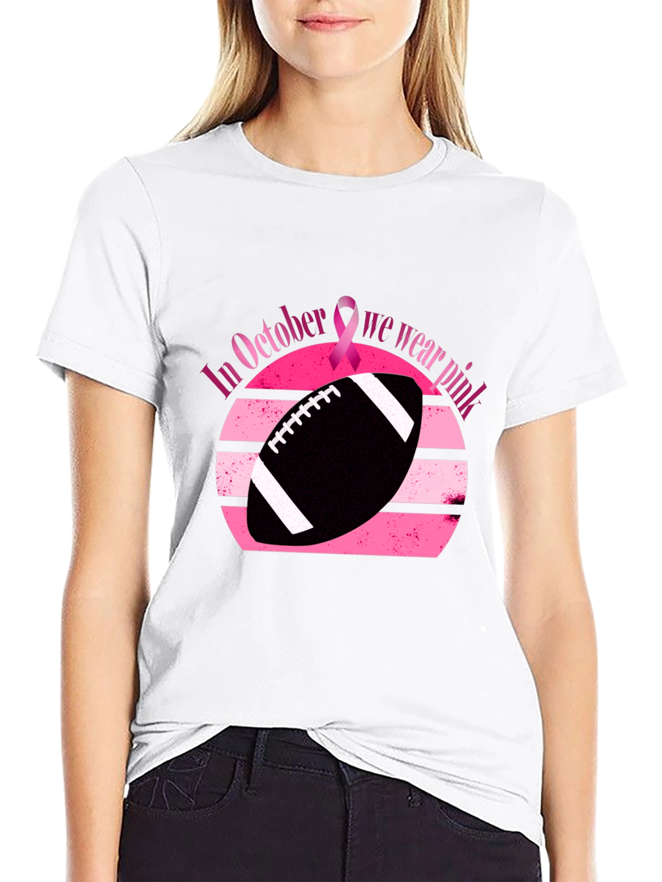 Black October Breast Cancer Awareness Football T-Shirt view 9