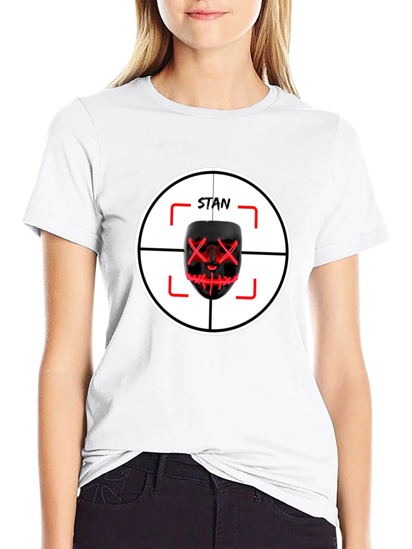 Black Stan Mask T-Shirt: Target Design - Unique Fan Apparel view 9